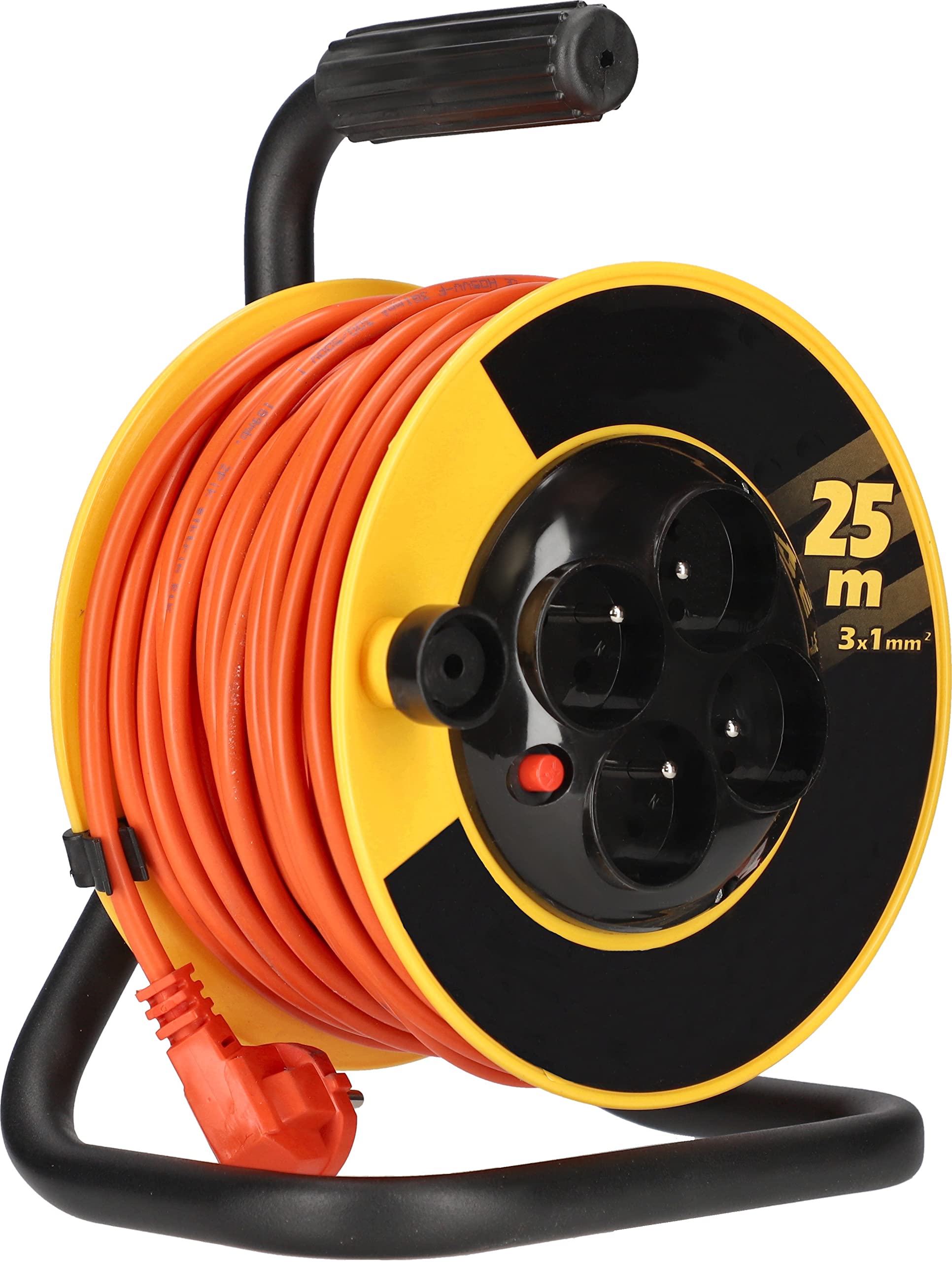 KOTARBAU® Avvolgicavo di prolunga 25 m, 3 x 1 mm2, tamburo con protezione dal calore, 4 livelli di messa a terra, utile per ogni casa, proprietà, officina, cantiere o appartamento