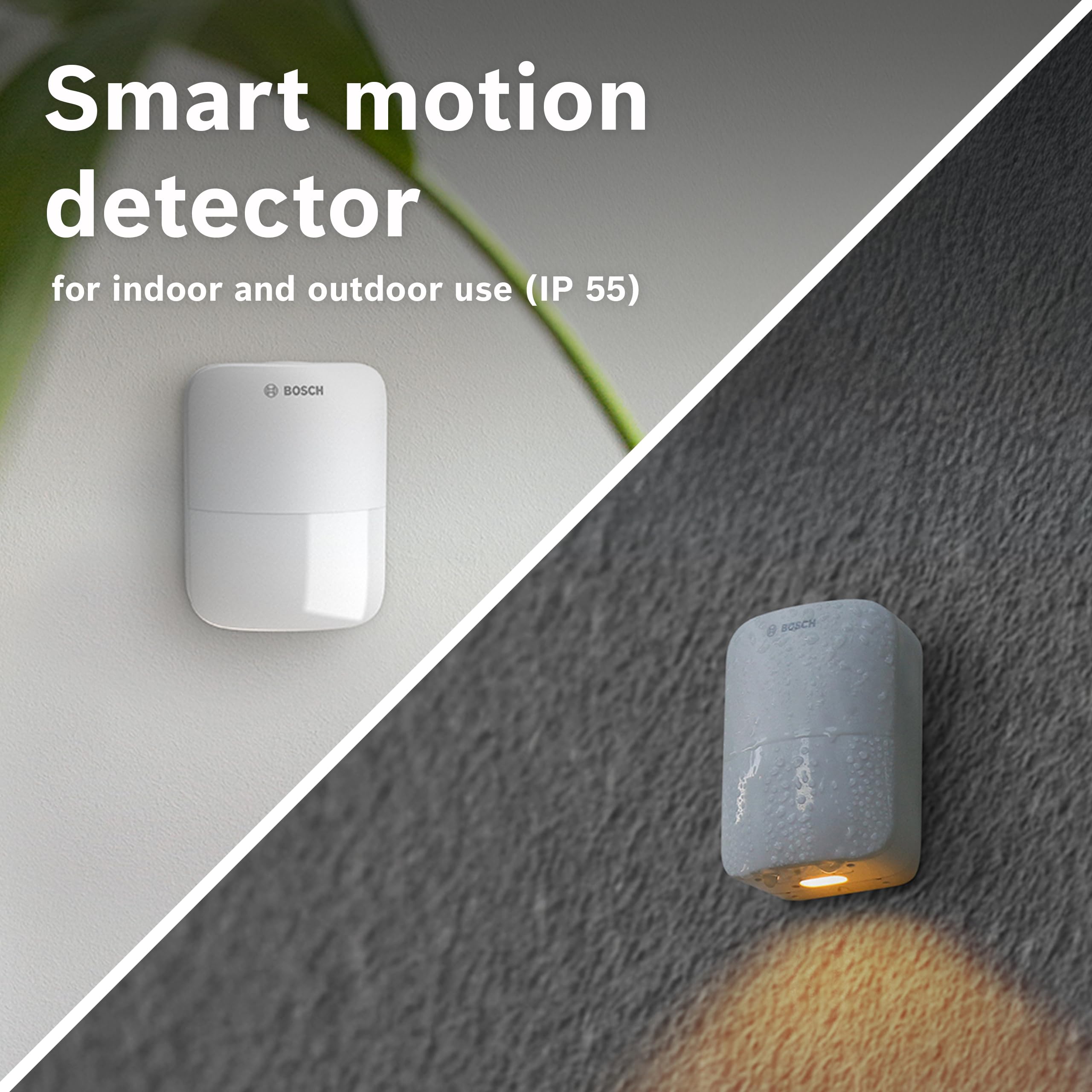 Sensor de MOV. Bosch Smart Home II [+M], Detector de MOV. para exter. e Inter., Certificado EN Grado 2, luz de Orient., Filtro p. Animales peq., área de detec. de hasta 13 m, compat. con Matter