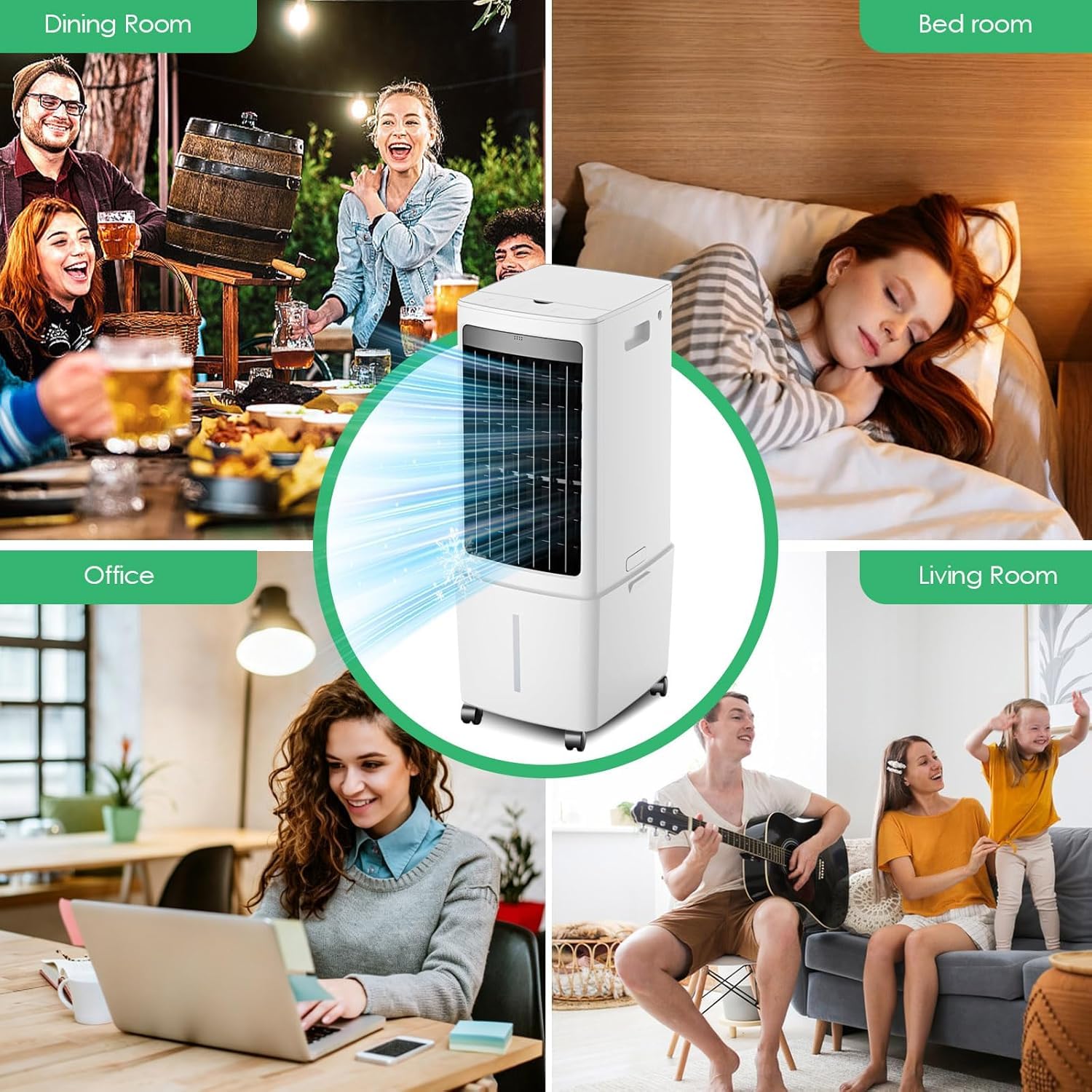 Klimaanlage Mobil 80W, 1-seitiger Klimaanlage Ohne Abluftschlauch, 3 Modi, 120° Oszillation, 7.5h Timer, Leise, Fernbedienbar, Verdunstungskühler für Zuhause Schlafzimmer