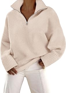 Women's Half Zip V Neck Oversized Sweater Fall 2023 Fuzzy Knit Chunky Warm Pullover Sweaters