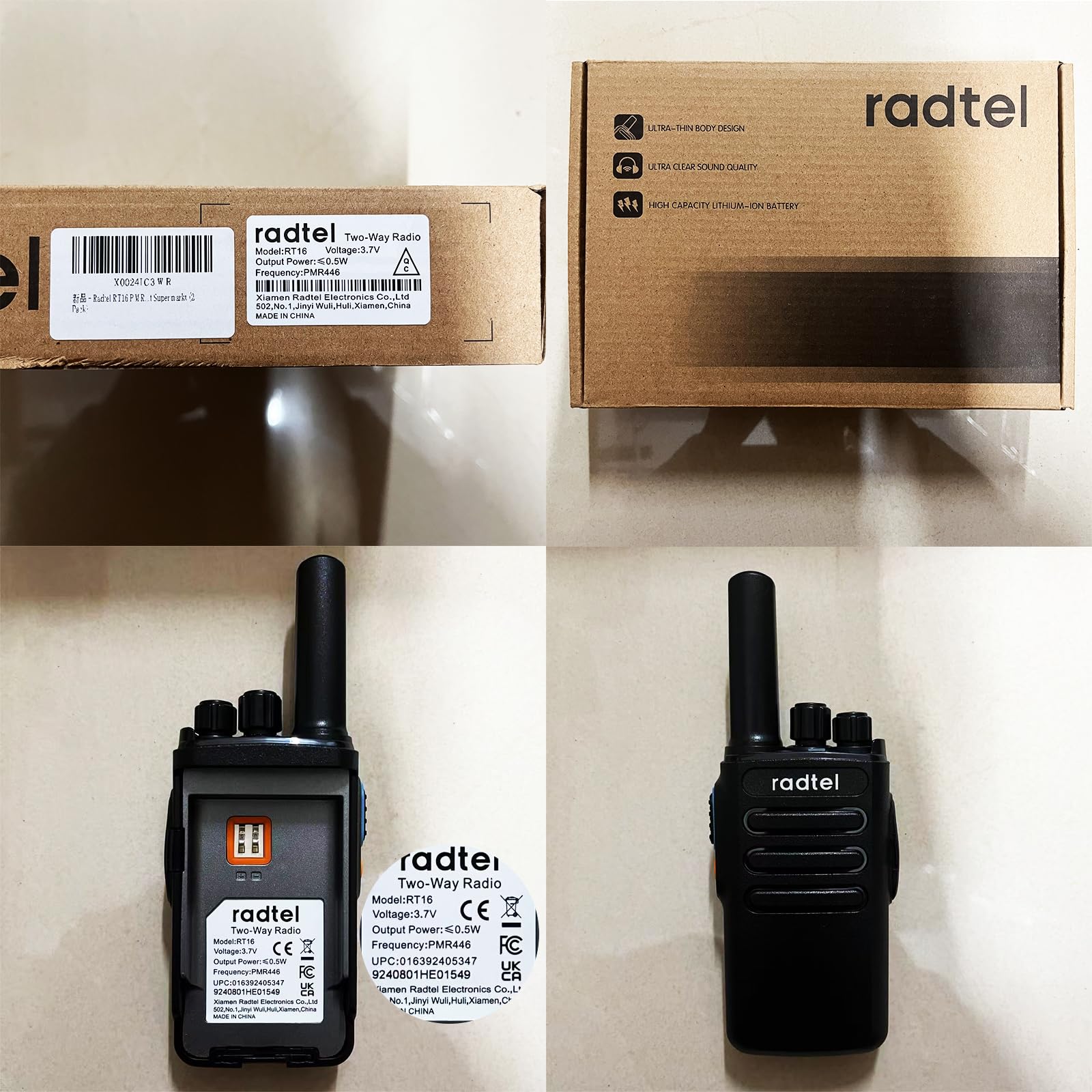 Radtel RT16 PMR446 Walkie Talkie Akumulatorowe 16-kanałowe radio bezlicencyjne CTCSS DCS Walky Walky Radio z ładowaniem USB-C dla supermarketów restauracji budowlanych (opakowanie 2 szt.)
