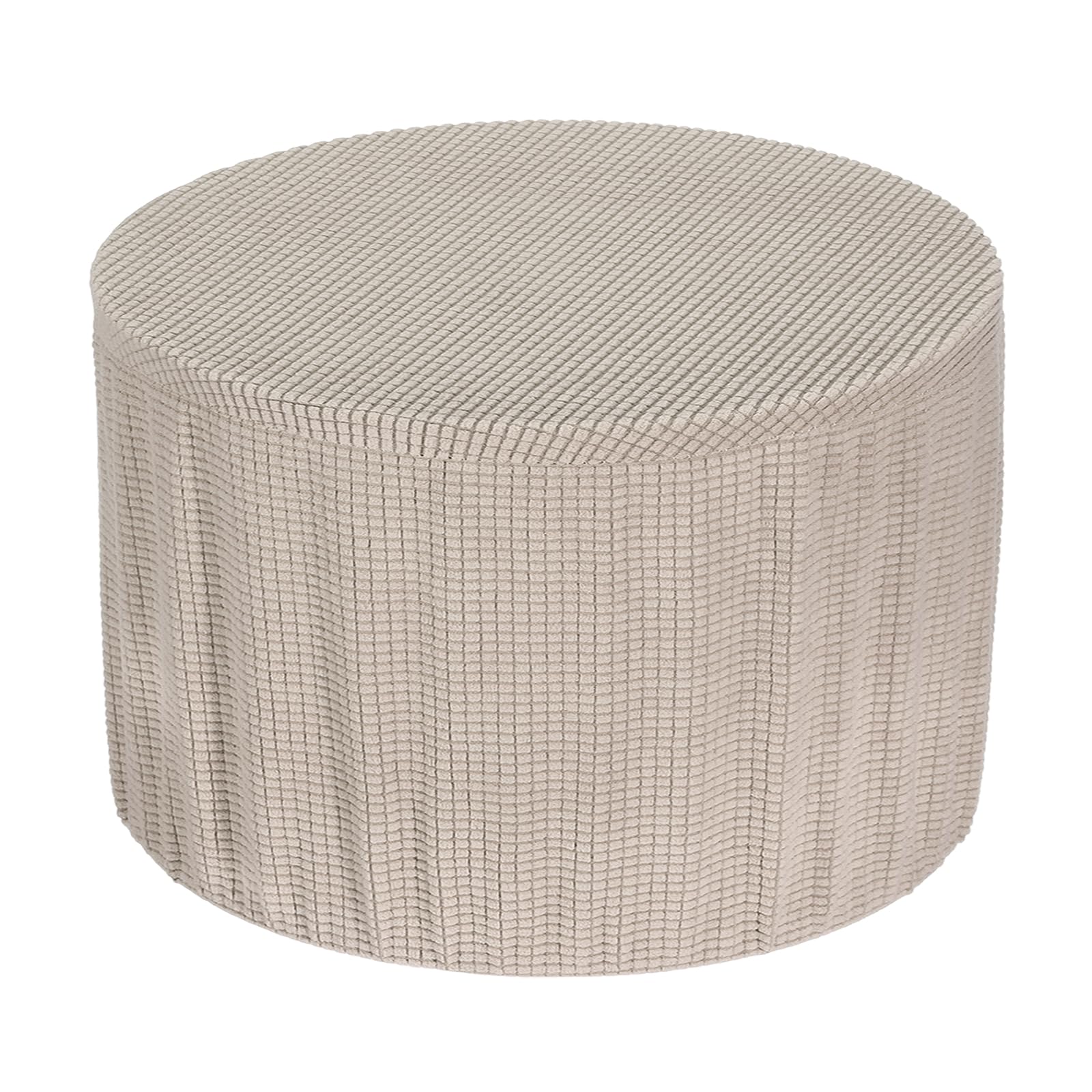 sourcing map Round Footstool Slipcover, Stretch Foot Stool Protector Covers Furniture Protector Cover with Elastic Bottom for Footstool Living Room Bedroom(Large, Khaki)