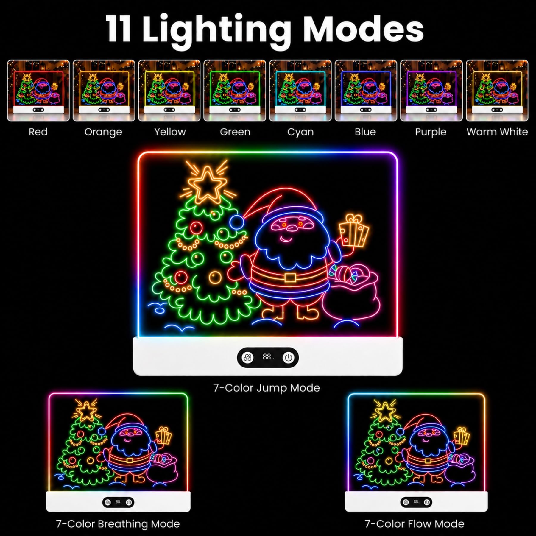 sylvwin Tableau à dessin LED avec couleurs, tableau notes avec 8 couleurs, 3 modes d'éclairage, rechargeable, en acrylique, cadeau créatif, jouet pour enfants/adolescents, blanc