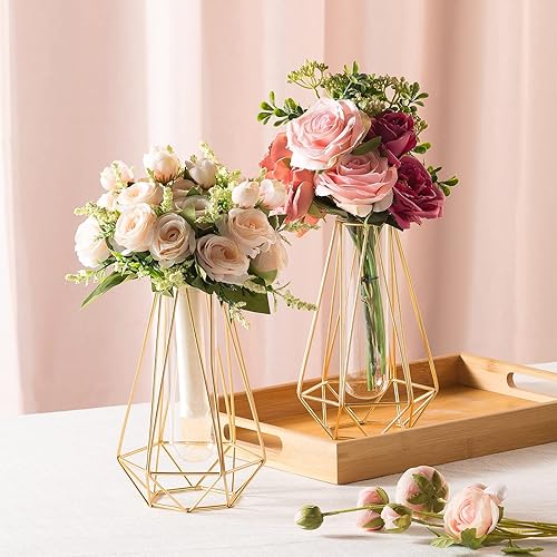 Miniatura 4 de Jarrón dorado y 100 piezas de hierba seca de las pampas para decoración del hogar, florero para decoración, jarrones geométricos para centros de