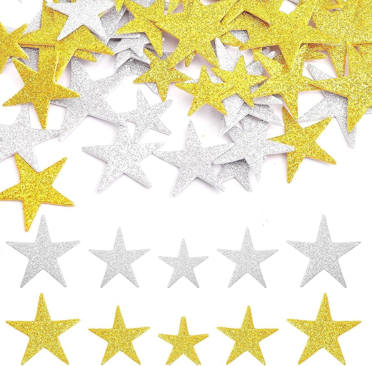 Wyjuan Silver And Gold 200Pcs Glitter Foam Stickers Self Adhesive Star Stickers Greeting Cards Decorative Stickers Silver Golden Craft Stickers For Scrapbooks, Scrapbooking And Stamping，Sticker