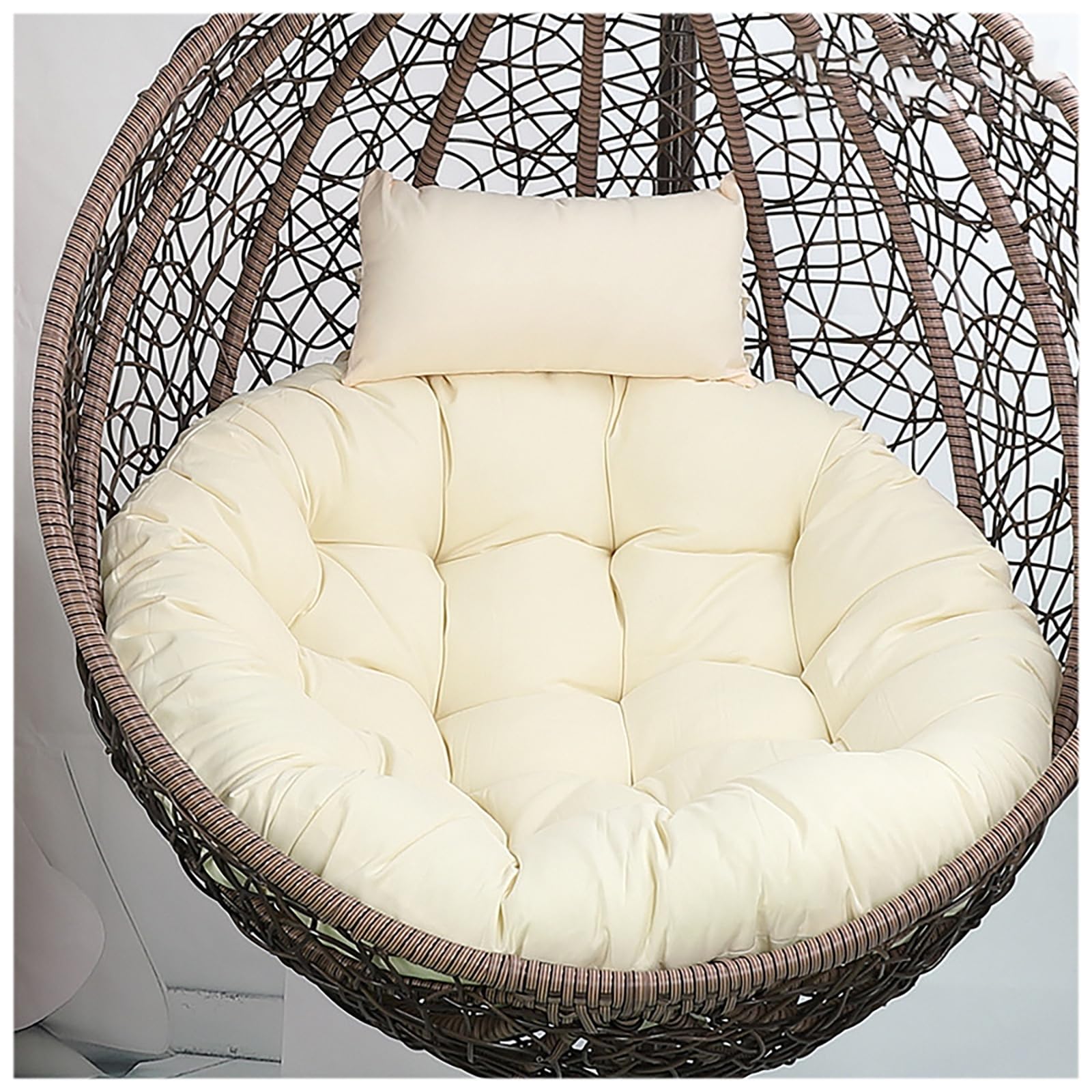 Cuscino a forma di uovo con poggiatesta, morbidi cuscini per sedia a dondolo, ricambio per sedie sospese per interni ed esterni, decorazione da giardino e ufficio (beige, 120 x 120 cm)