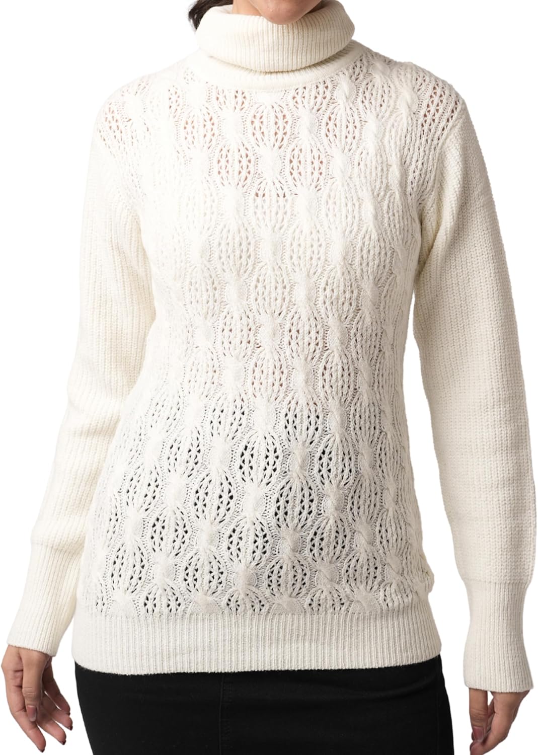 Women’s Cozy Cable Knit Turtleneck Sweater | Soft Turtleneck Women Knit Sweater for Casual or Business Wear