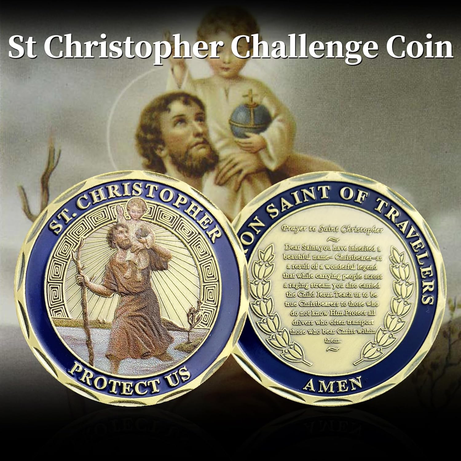 Style1) - Indeep St Christopher Challenge Coin Protect Us Patron Police  Officer St Michael Patron Saint of