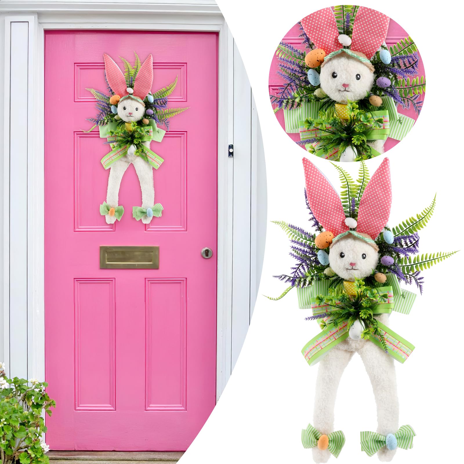 Photo 1 of Easter Bunny Wreath Spring Decorations, 21 Inch Extra Large Size Easter Wreath Front Door Wall Window Decor, Handmade Rabbit Flower Garland Home Farmhouse Decorations (Easter Bunny Wreath)