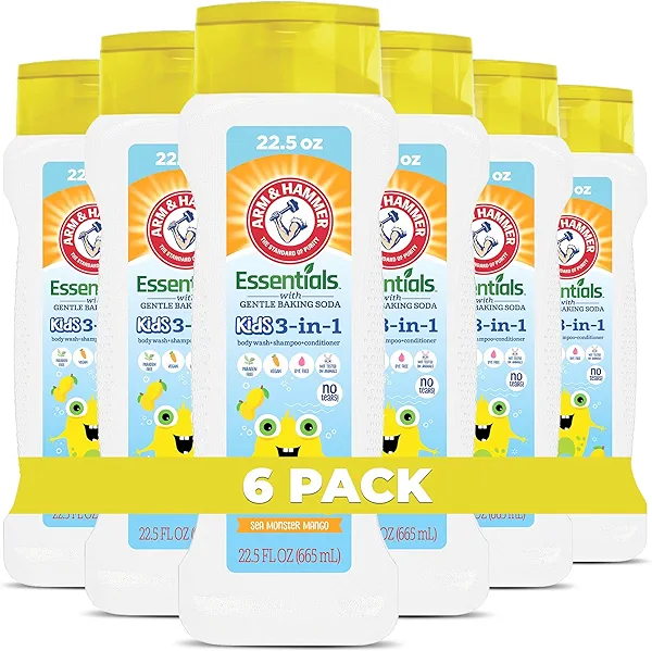 Arm & Hammer 6 Pack Essentials Kids Body Wash - 3-in-1 Sea Monster Mango 22.5oz - Non Toxic Kids Shampoo and Body Wash And Conditioner