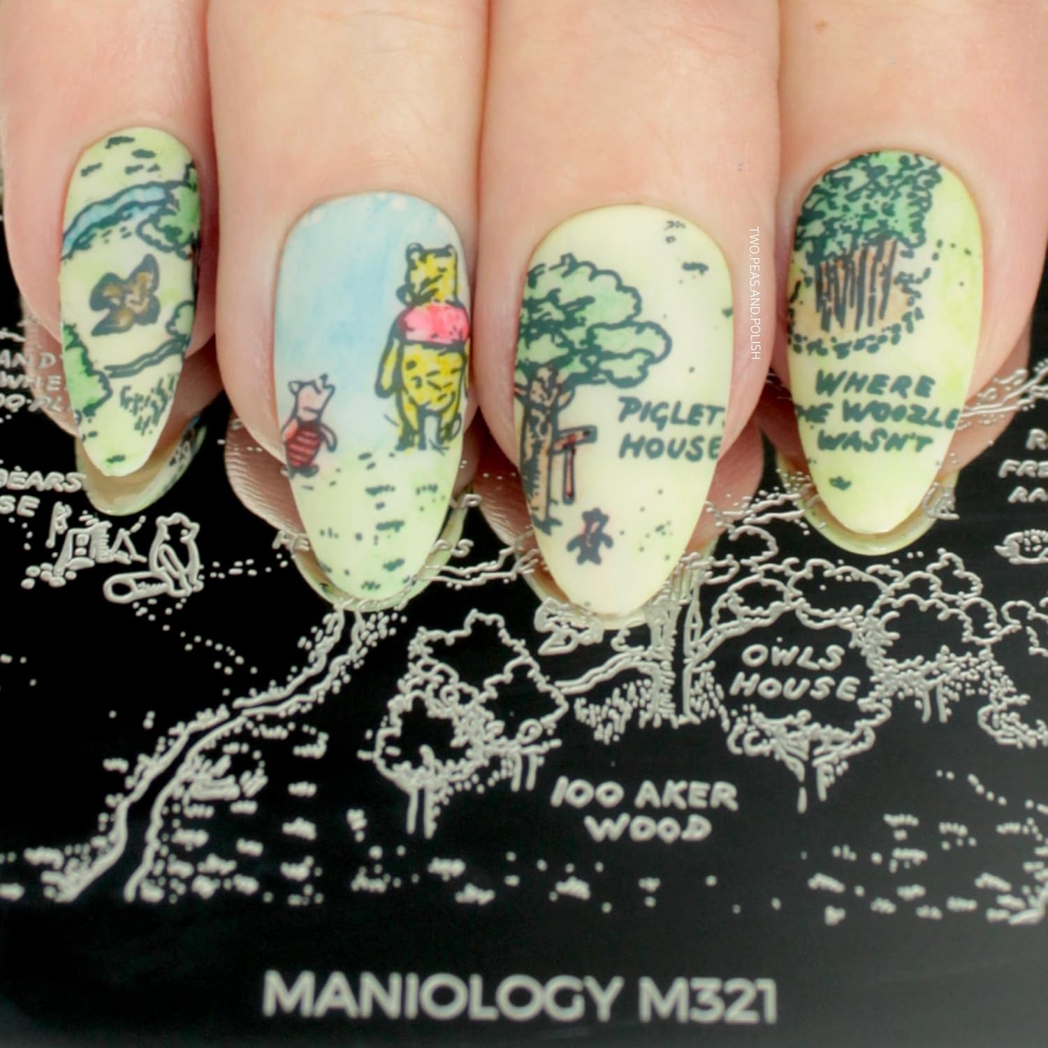 Maniology Hundred Acre Wood Nail Stamping Plate | Classic Forest Scenes Manicure Designs, Animal Friends DIY Patterns - Reusable, Rectangular, Stainless Steel Nail Art Template