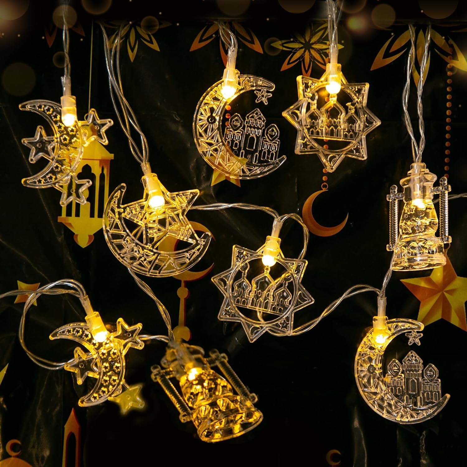 Ramadan Decorations String Lights, 9.84Feet 20LEDs Eid Al Adha Decorations Lights, Battery Operated Eid Mubarak Lights for Ramadan Decoration, Indoor, Outdoor(Yellow)