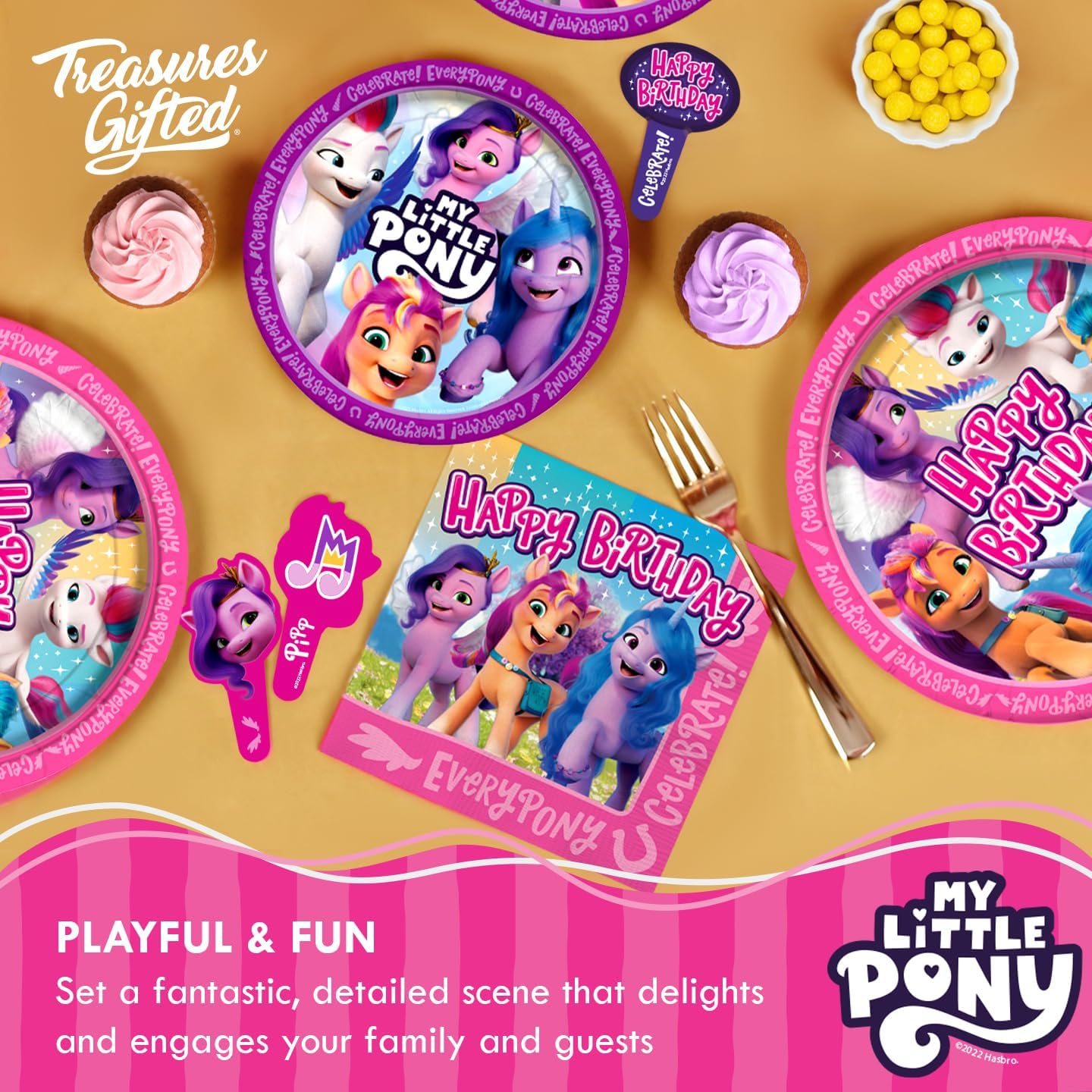 Treasures Gifted Officially Licensed My Little Pony Birthday Decorations - Serves 16 Guests - Complete Set My Little Pony Party Supplies - Plates, Banners, Tablecloth, Napkins