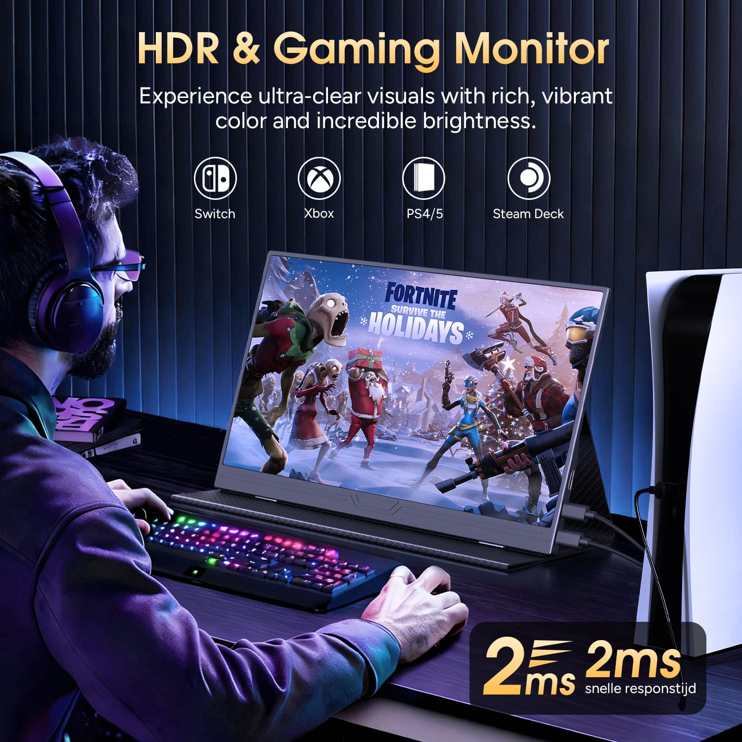 Portable Monitor 15.6 Zoll Tragbarer Display für Laptop USB-C | 1080P FHD IPS, Tragbar für Reisen, Zweitmonitor für Laptop, Ideal für Arbeit und Gaming