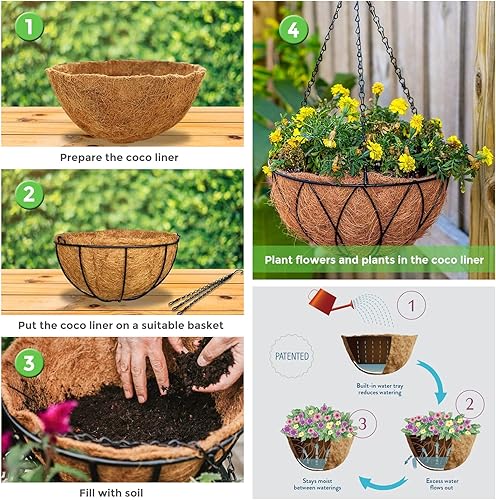 Miniatura 3 de 3 paquetes de forros redondos de coco de 12 pulgadas, 100% fibra natural de repuesto de césped de coco para macetas, revestimientos para macetas de