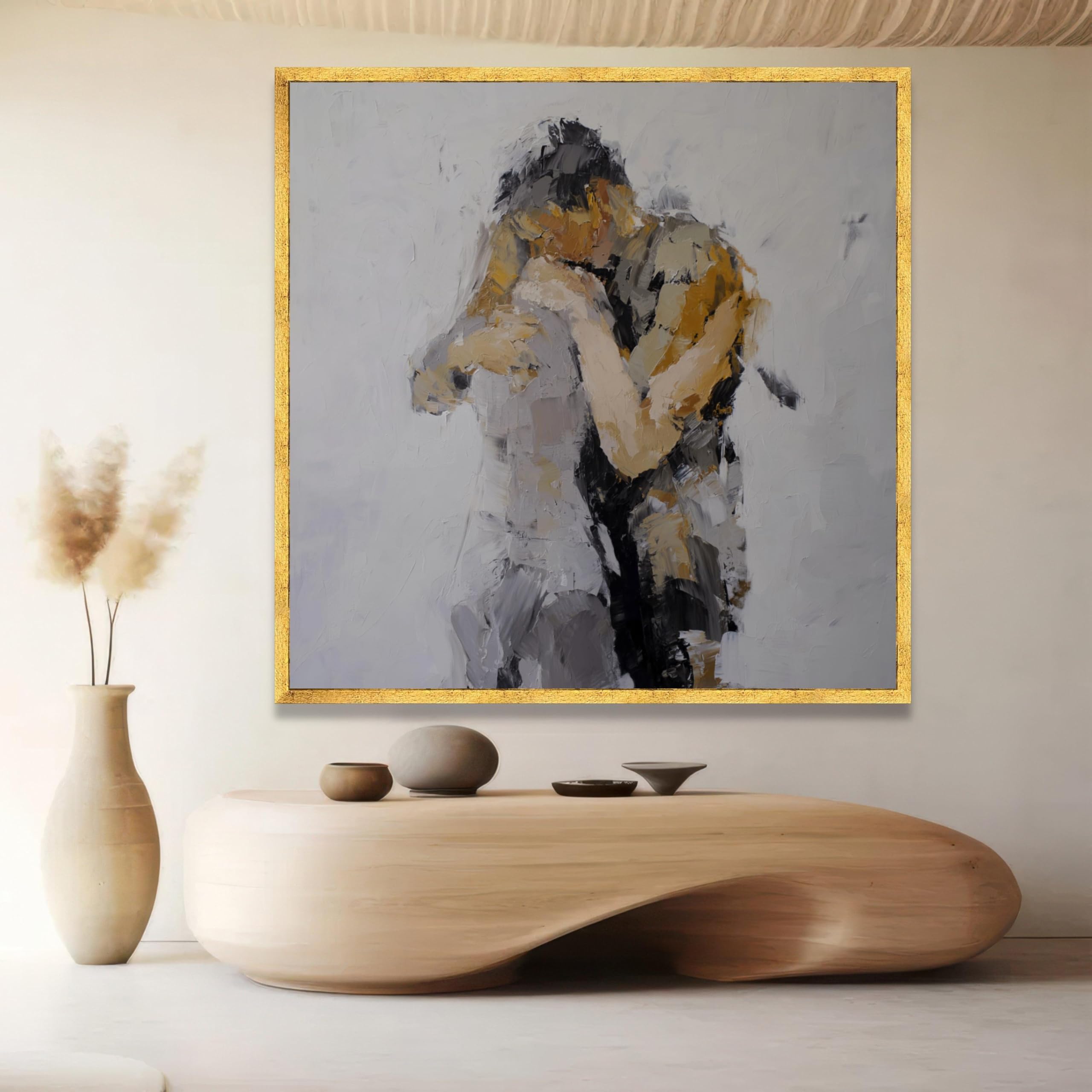 XINBAO Abstrakcyjny obraz Romantyczny uścisk, obraz na płótnie przedstawiający przytulającą parę, nowoczesna dekoracja domu (30 x 30 cm/wewnętrzna rama)