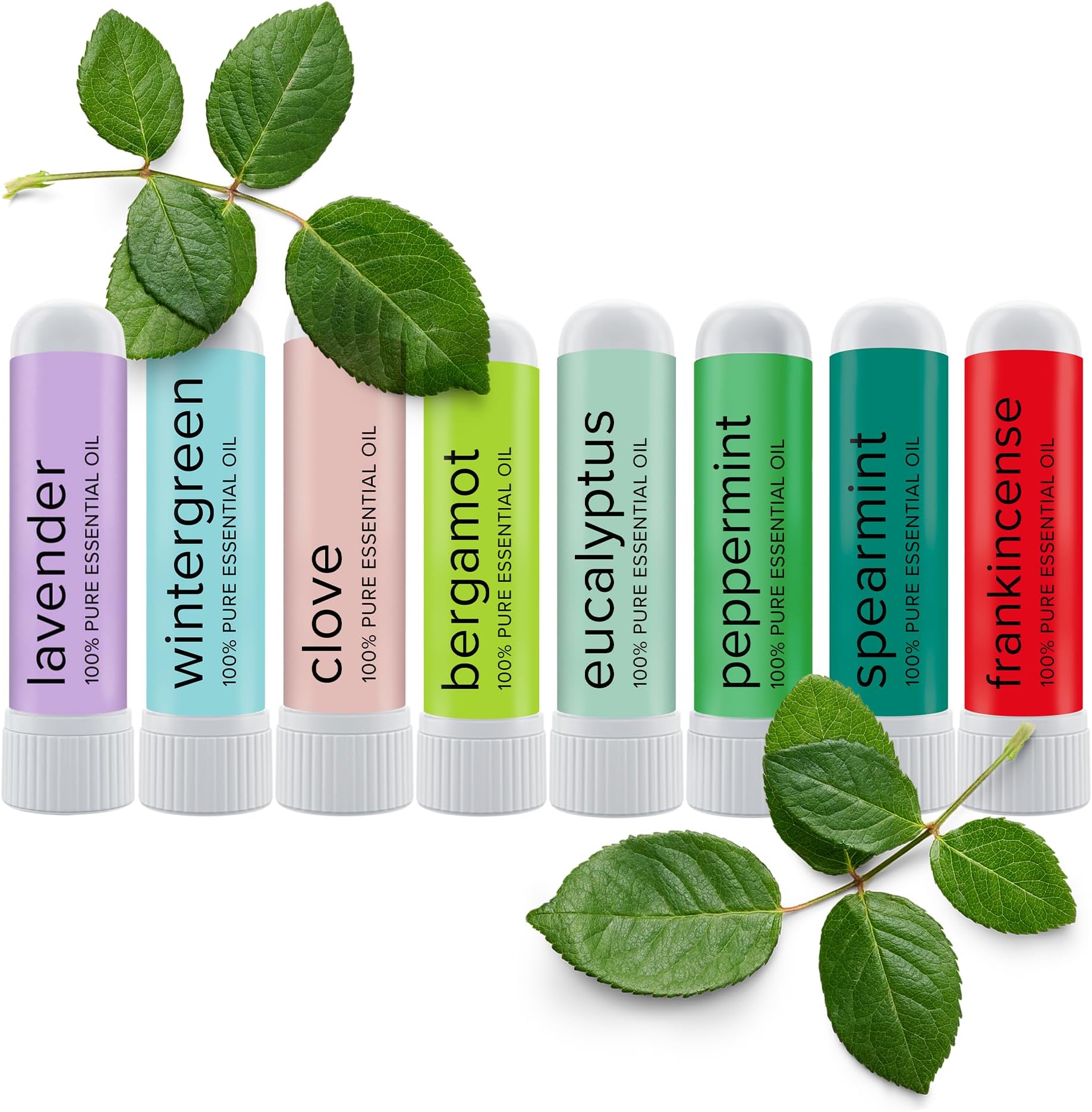 MOXĒ Nasal Inhalers Bundle, 8 Essential Oils, 100% Pure and Undiluted, Therapeutic Grade, No-Mess Portable Aromatherapy, Includes Eucalyptus, Peppermint, Lavender, Wintergreen, Made in USA - Pack of 8
