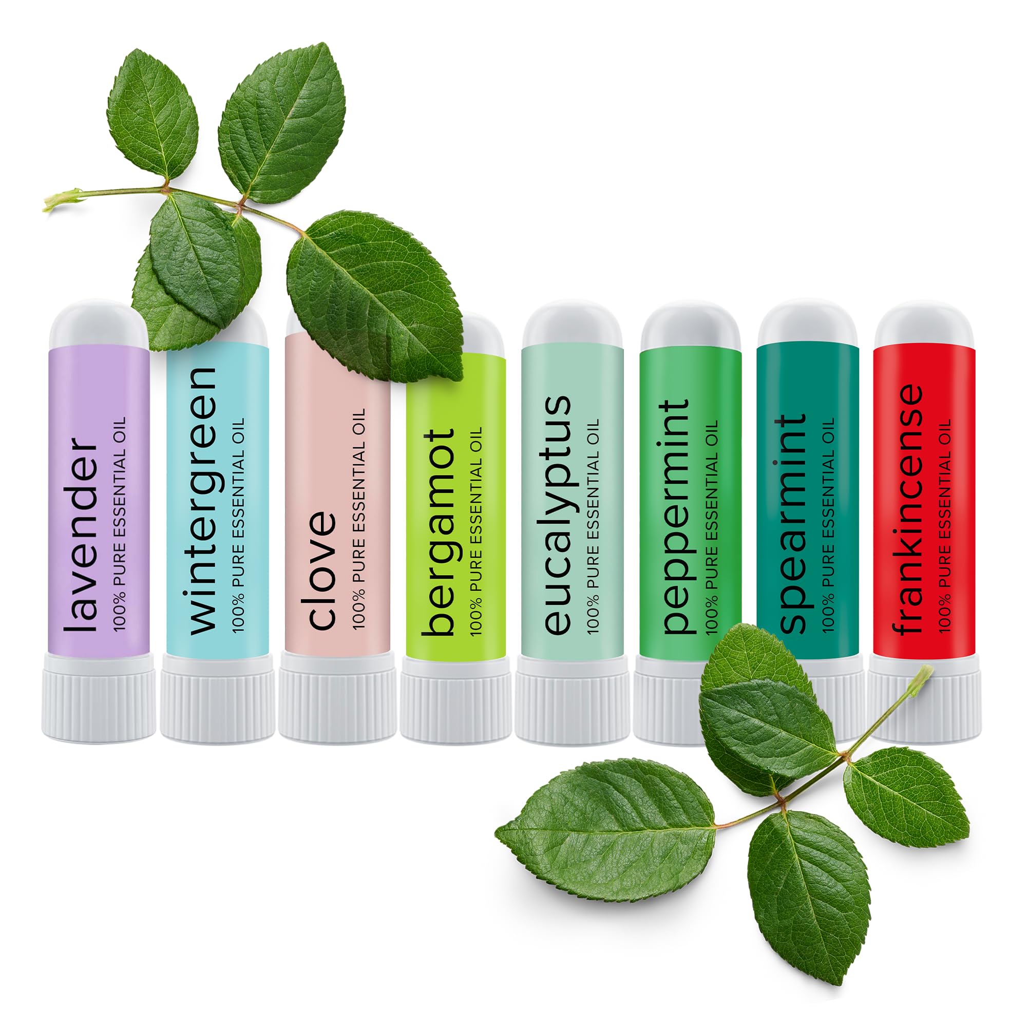 MOXĒ Nasal Inhalers Bundle, 8 Essential Oils, 100% Pure and Undiluted, Therapeutic Grade, No-Mess Portable Aromatherapy, Includes Eucalyptus, Peppermint, Lavender, Wintergreen, Made in USA - Pack of 8