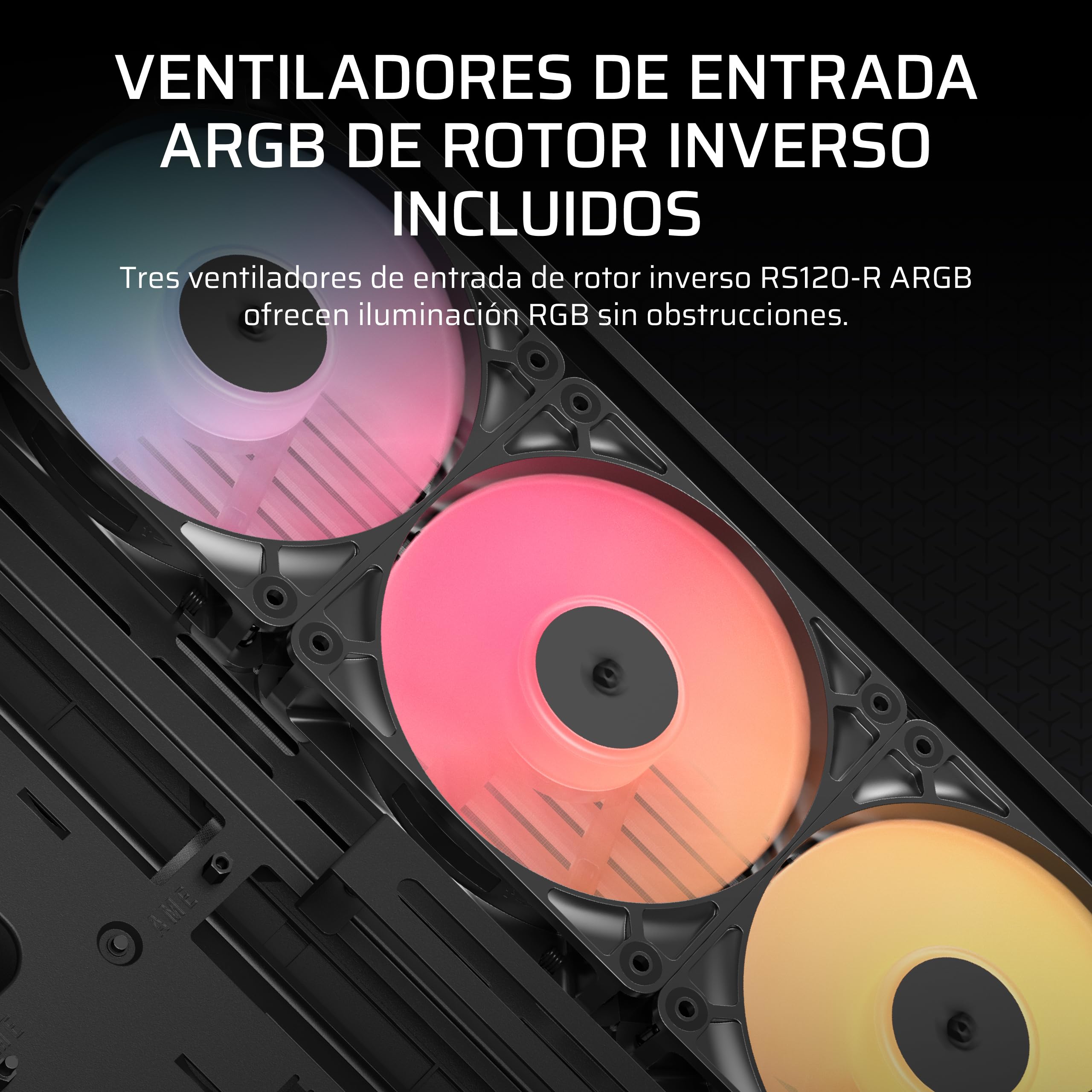 CORSAIR Frame 4500X RS-R ARGB Caja de PC Semitorre con Cristal Panorámico – Sistema de Montaje de InfiniRail, Capacidad para Dos radiadores de 360 mm, Incluye 3 Ventiladores RS120R – Negro