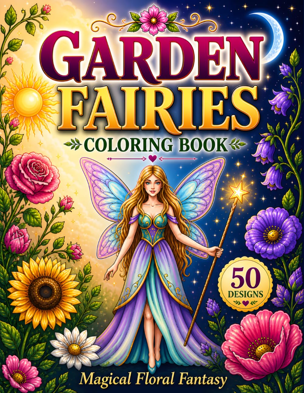 Garden Fairies Coloring Book: A Whimsical Coloring Book with Flower Fairy Villages, Magical Garden Homes, and Fantasy Nature Scenes