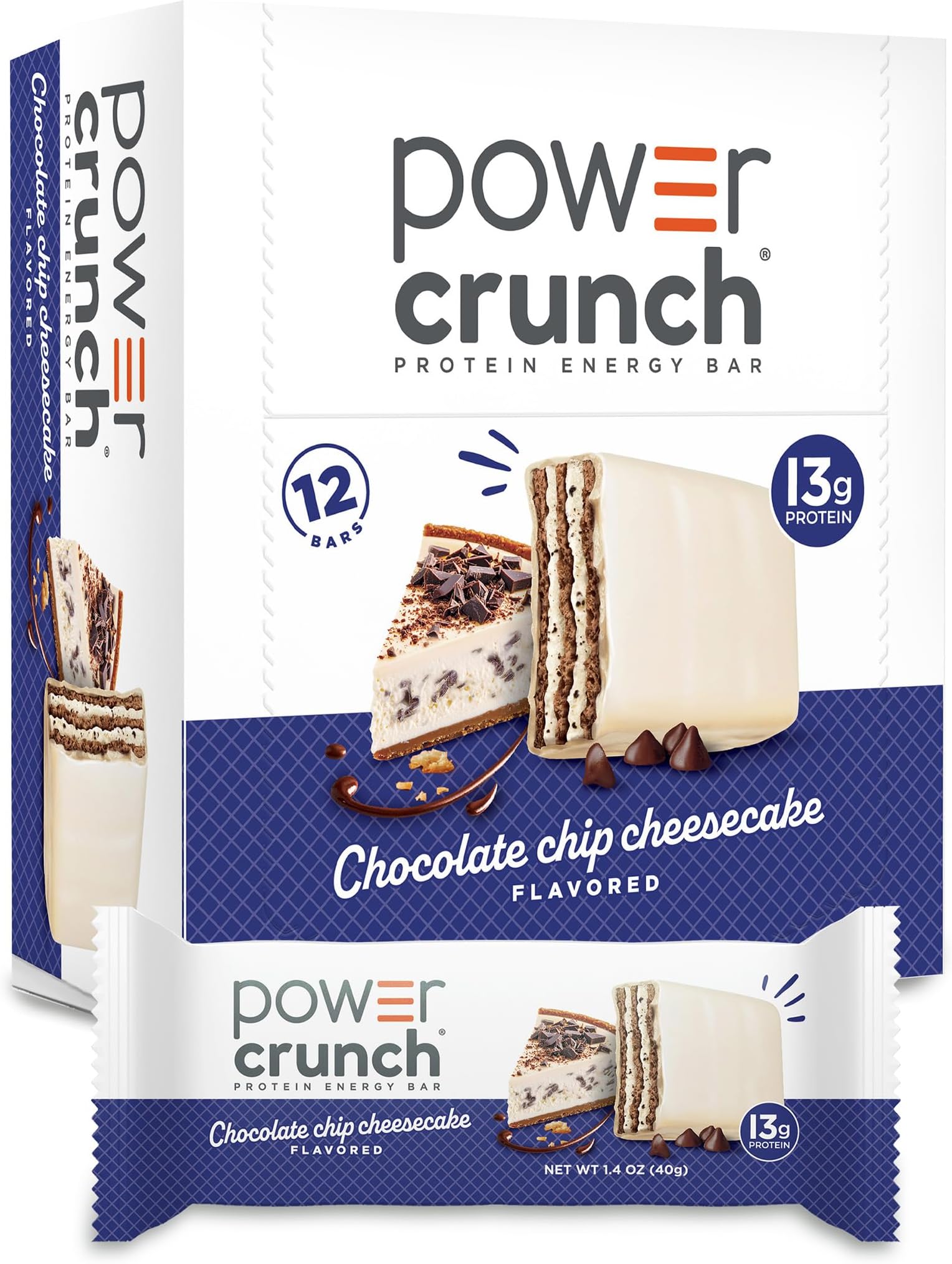 Power Crunch Protein Wafer Bars, High Protein Snacks with Delicious Taste, Chocolate Chip Cheesecake, 1.4 Ounce (12 Count)