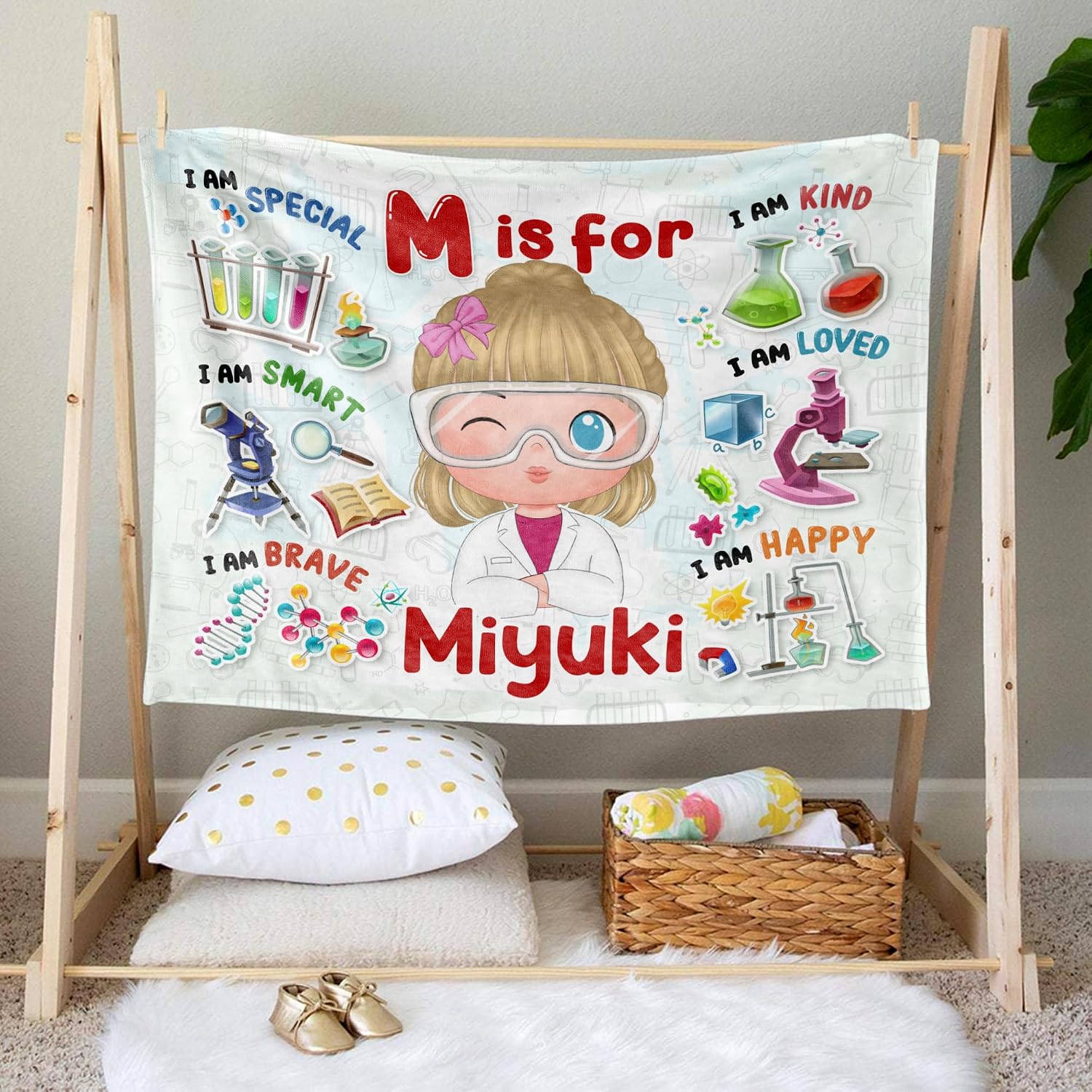 Gossby Personalized Kid Baby Blanket - Custom Little Girl Gifts for Christmas, Birthday, Back to School - Your Dream Job Custom Fleece Blankets for Daughter - Mom Gifts for Girls - Girl - Scientist