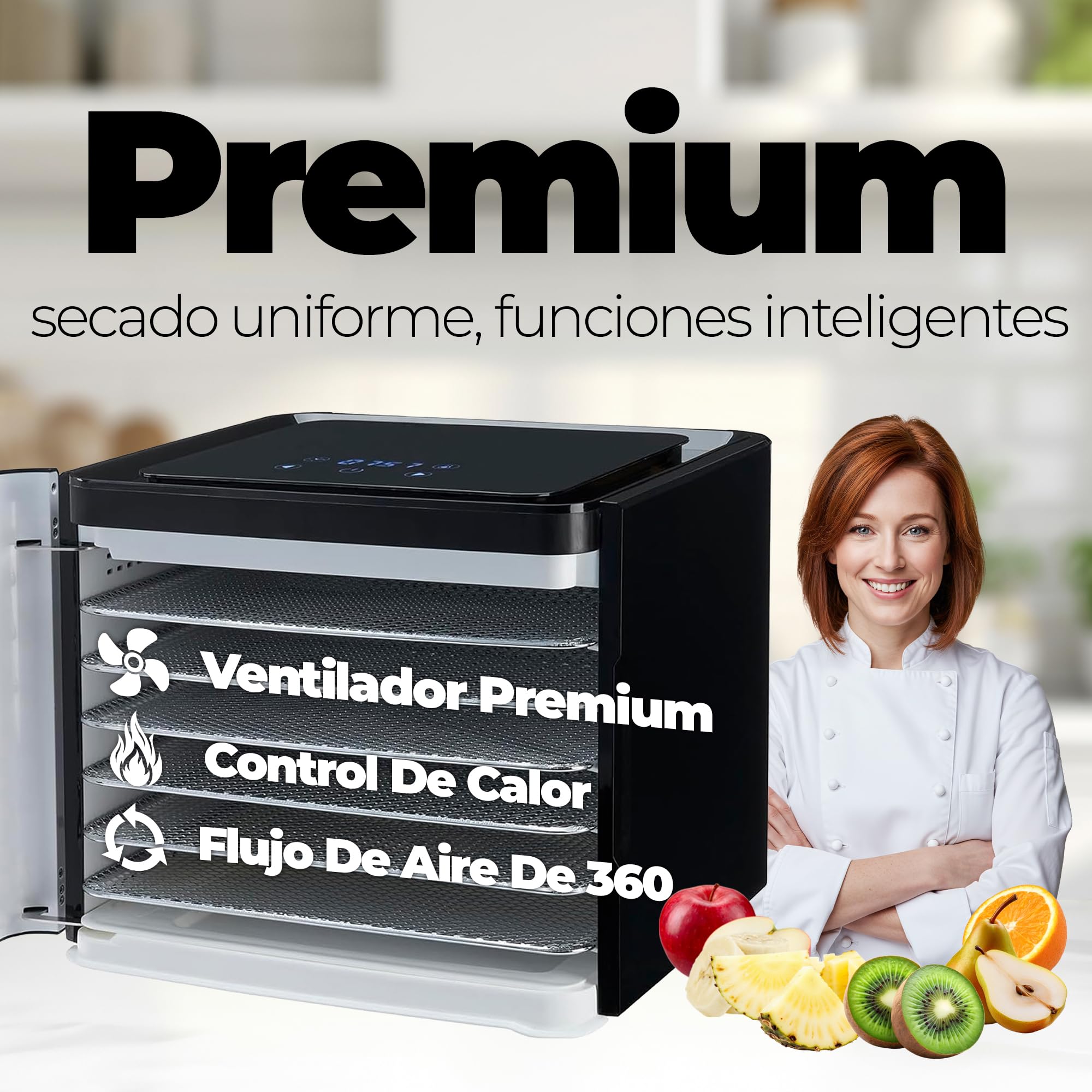 Nebula Deshidratador De Alimentos Con 6 Bandejas De Acero Inoxidable | Diseño De Control Táctil LED, Temperatura Digital Ajustable 35-70C Y Temporizador De 48 Horas | Secador De Alimentos | 400W