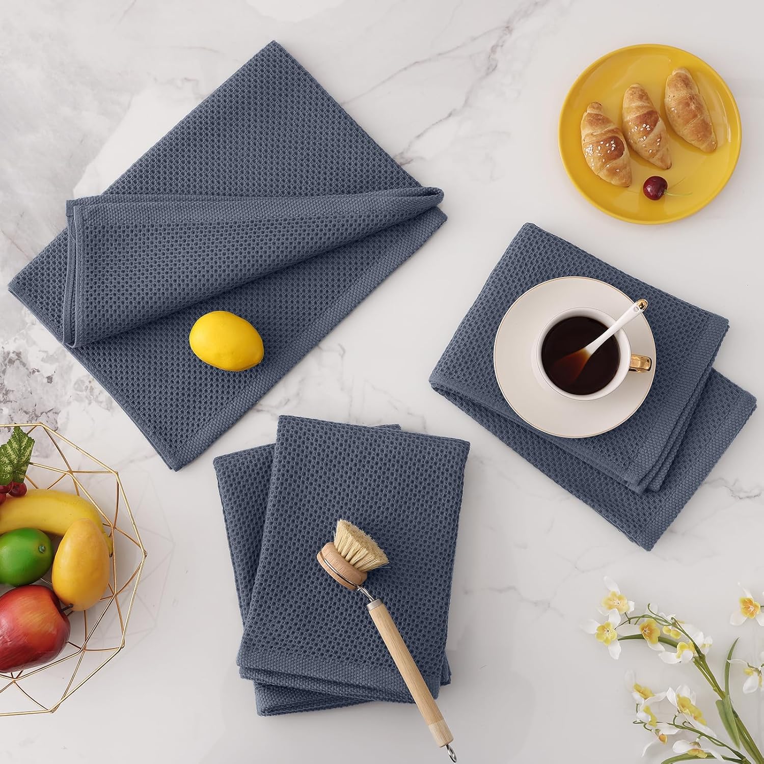 Homaxy 100% Cotton Oversized Waffle Weave Kitchen Dish Towels, 5-Pack Ultra Soft Absorbent Dish Towels, Quick Drying Cleaning Towels, 20 x 28 Inches, Dark Grey