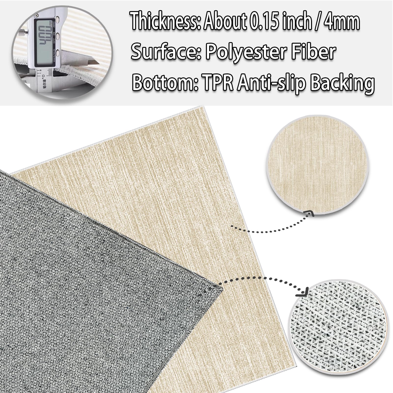 Tapis Chaise de Bureau Gaming 150 x 160 cm, Tapis de Protection en Carrelage, Tapis de Sol Bureau Tissu Tapis Chaise Gaming Antidérapant Tapis Protège-Sol pour Chaise Tapis pour Fauteuil Beige