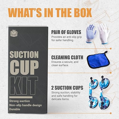 Miniatura 4 de Ventosas de vidrio para levantar vidrio grande - Kit para vasos, madera, metal y mármol; aluminio duradero con capacidad de 242 libras, herramienta