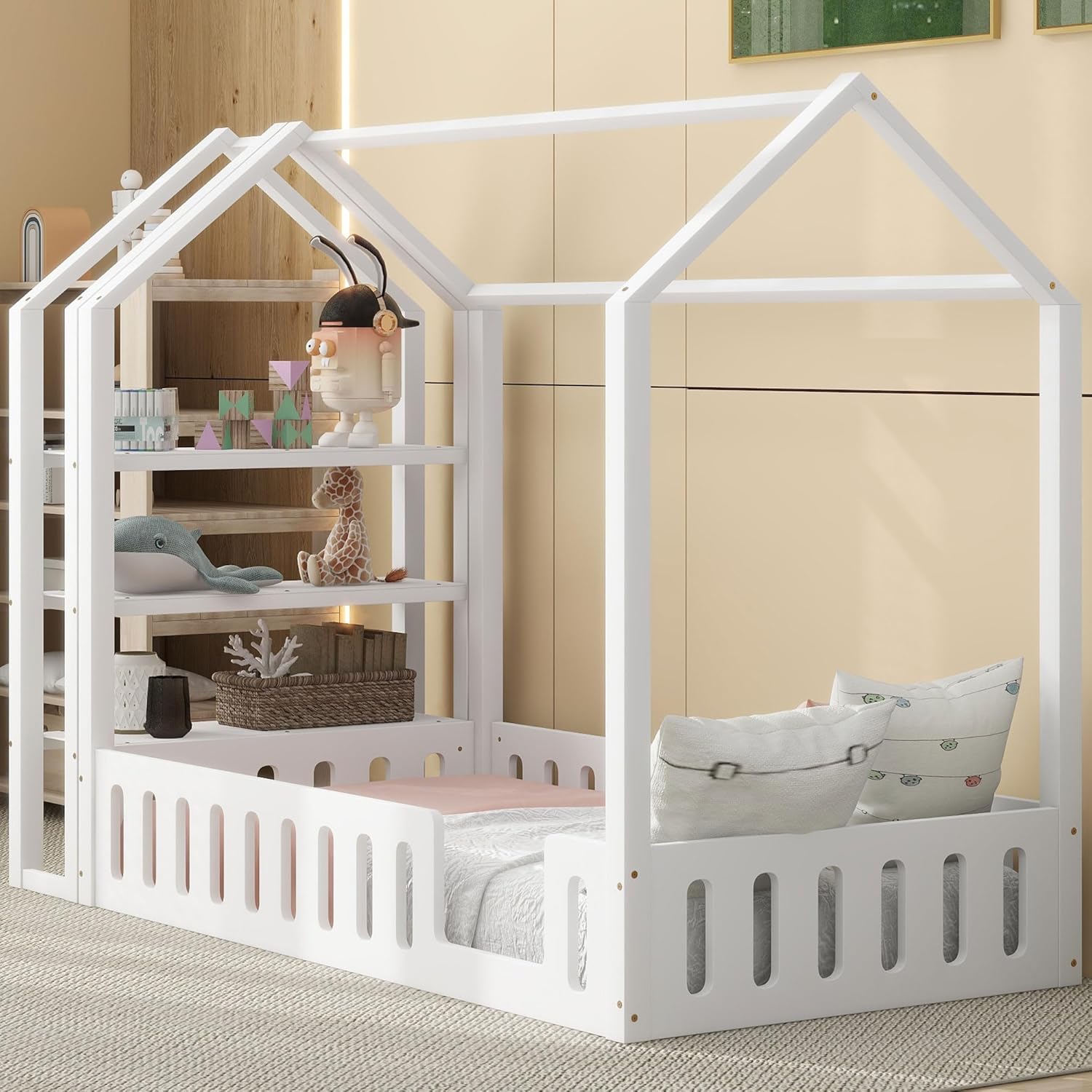 Amazon.com: Harper & Bright Designs Twin Size House Bed for Kids, Wood ...