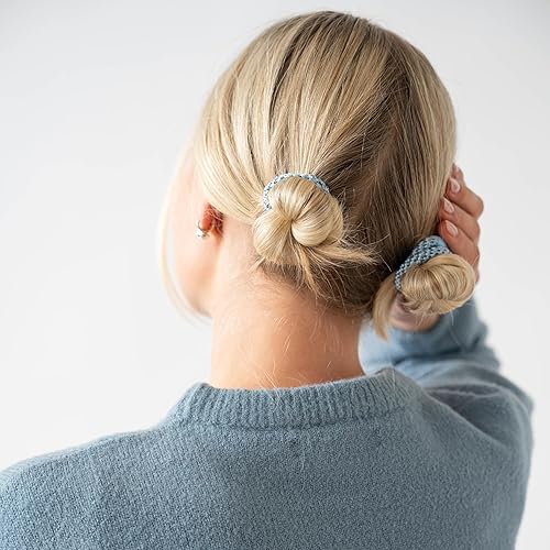 Vista 31 de Lazos dorados para cabello grueso, soportes para cola de caballo Grab & Go, paquete de 8, beige metálico, bandas gruesas sin arrugas con fuerte