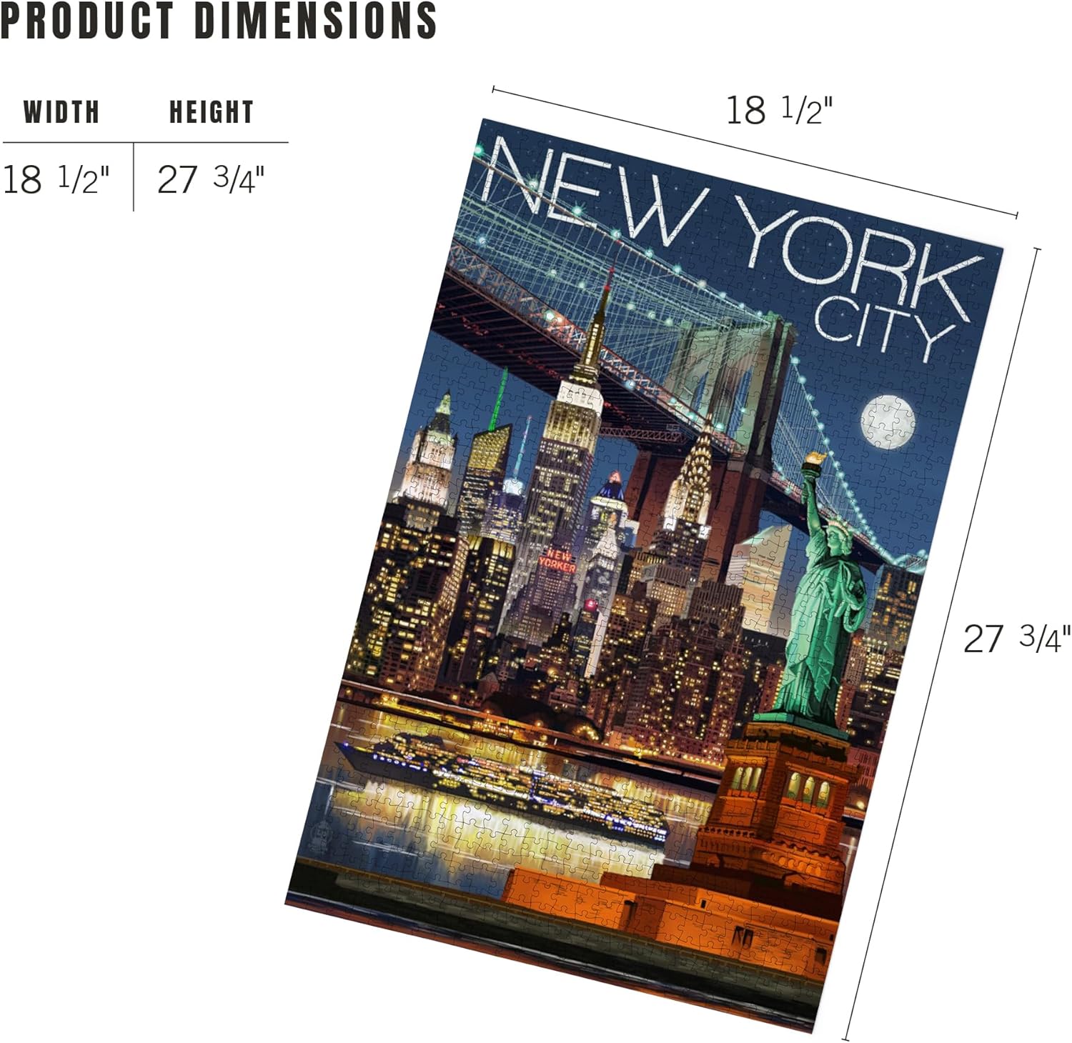 Lantern Press New York City, NY, Skyline at Night, 1000 Piece Jigsaw Puzzle for Adults, Made in USA with Reference Poster