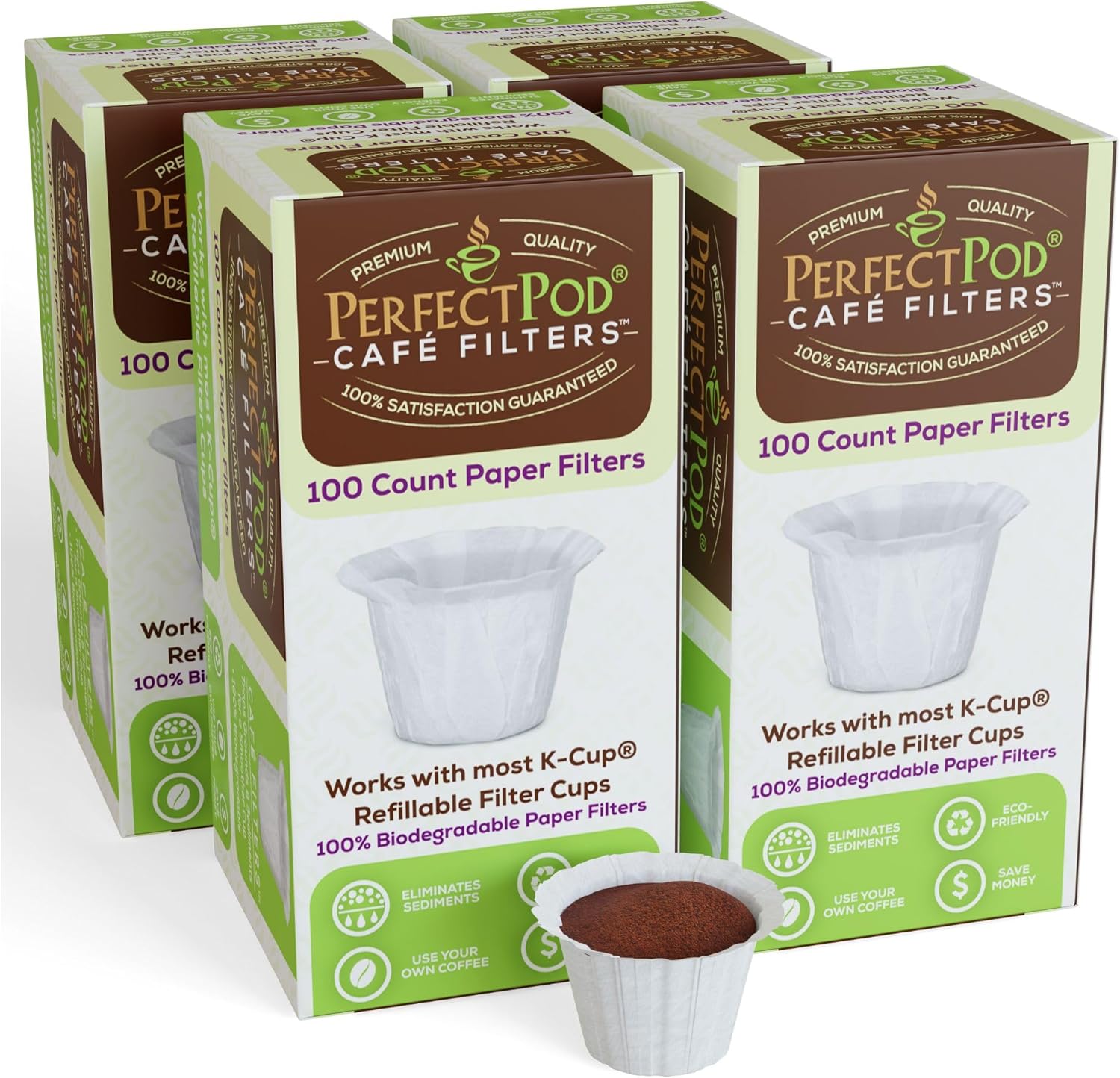 Cafe Filters Paper Liners for Reusable K Cup Coffee Pods by Perfect Pod – Fits All Brands, Compatible With All Refillable Capsules – Disposable Paper Filters (400-Ct)