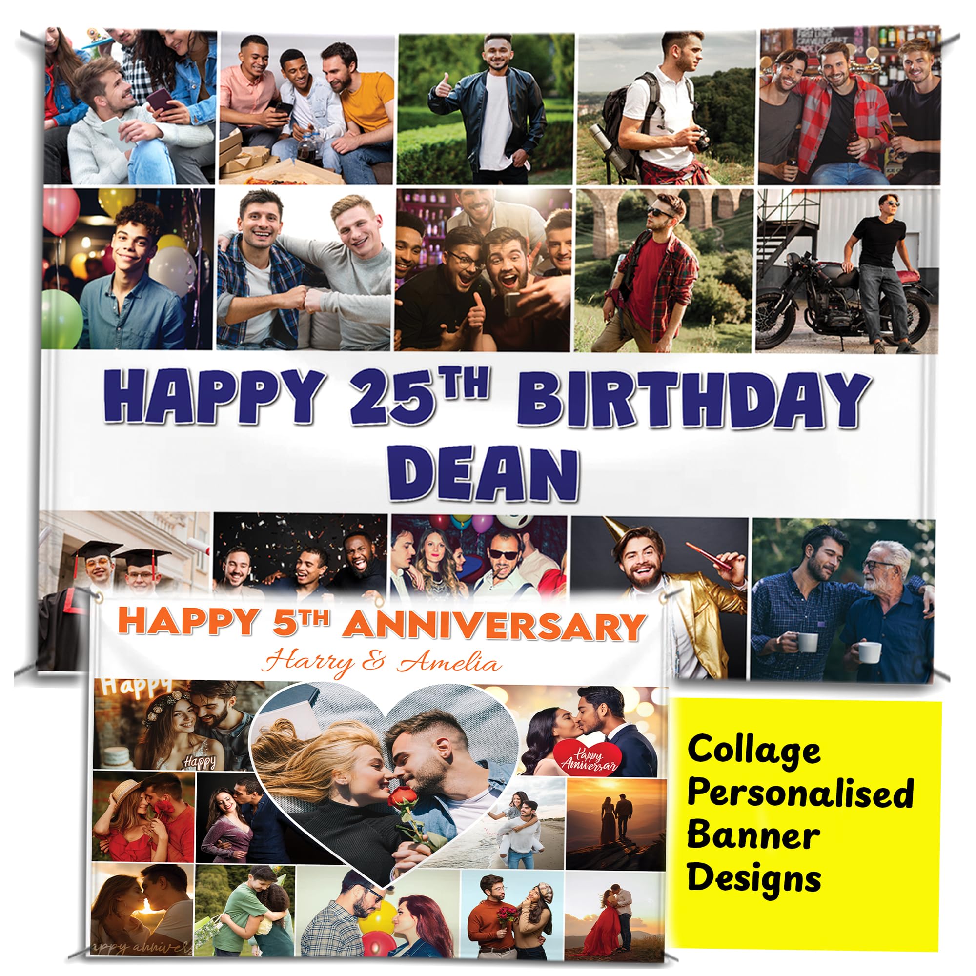 Personalised Banner, Custom Poster, Custom Banner, Personalised Flag, Personalised Banners Birthday, Customised Flag, Personalised Sign Summer Event, Shop Opening (Collage Birthday Banners) — image 1