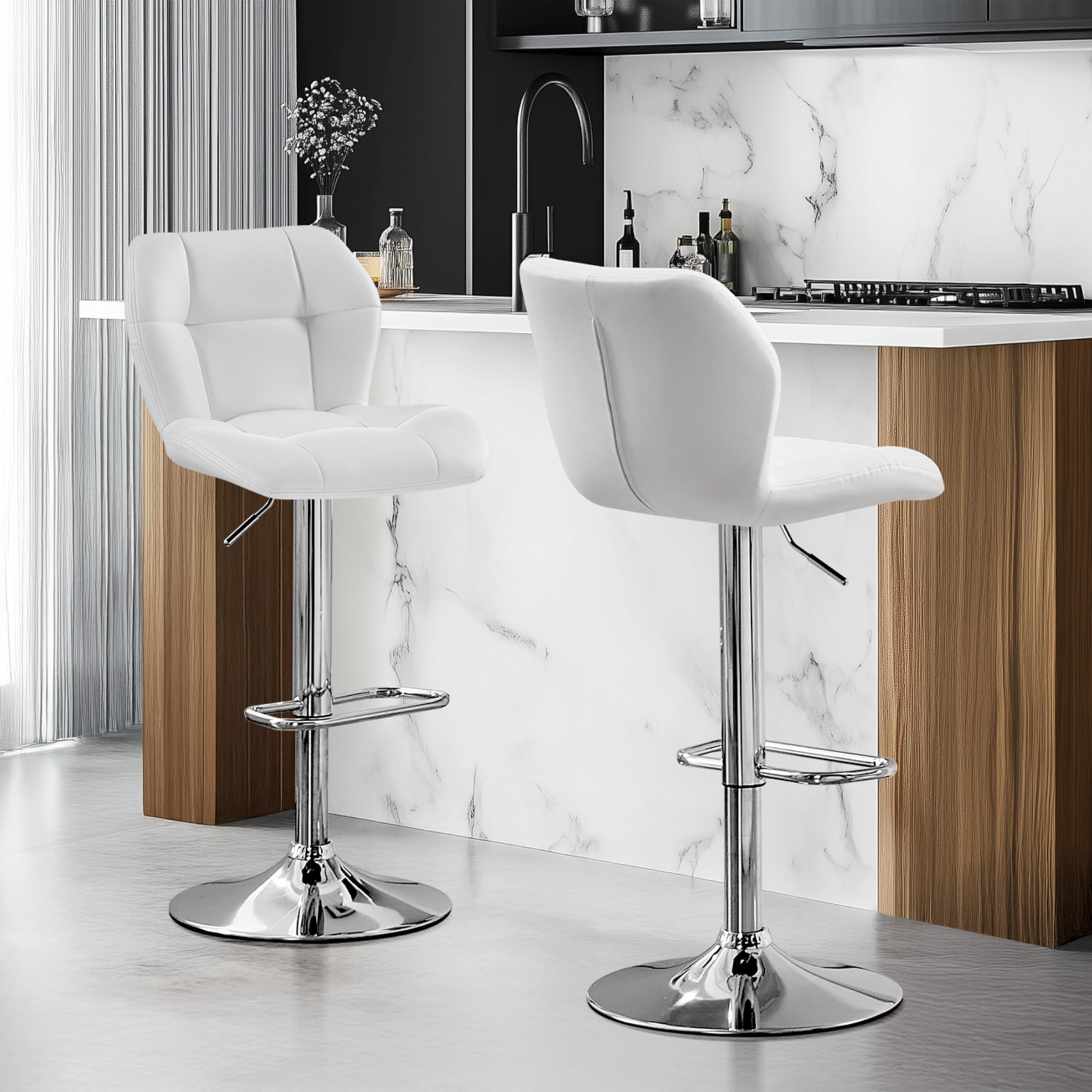 Yaheetech Tabouret de Bar Réglables en Hauteur Moderne,Chaise de Bar en Similicuir et Métal,Tabouret Haut Capacité de Charge Maximale 136 kg,44 × 50,5 × 89 cm Blanc