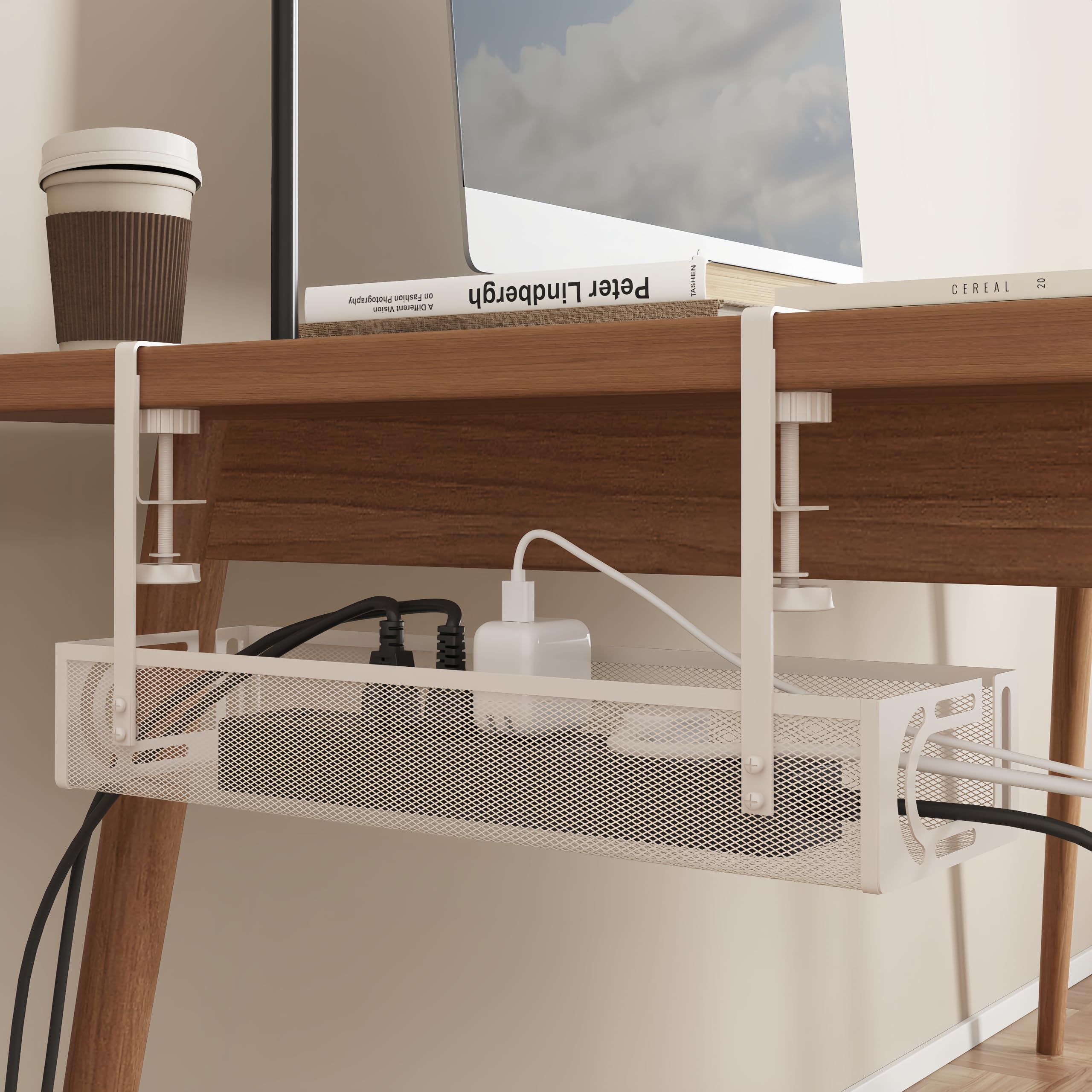 Kabel-Management-Tablett unter dem Schreibtisch – Kabel-Management-Organizer, Kabelmanagement unter dem Schreibtisch (White)