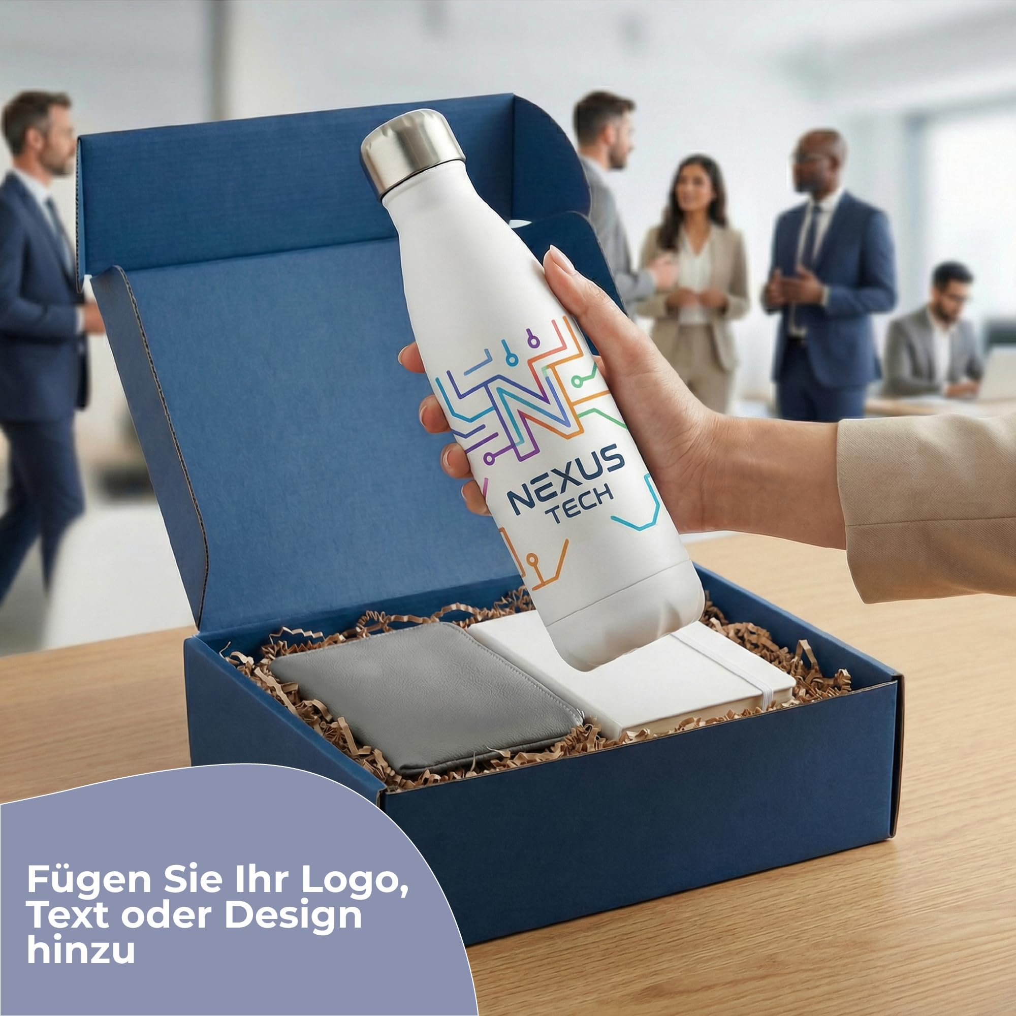 Personalisierte Trinkflasche aus Edelstahl, 473 ml, doppelwandig, BPA-frei, mit deinem Foto, Logo oder Text, 50er-Pack, Chrom/Weiß, Thermoflasche für Arbeit, Events und Unternehmen