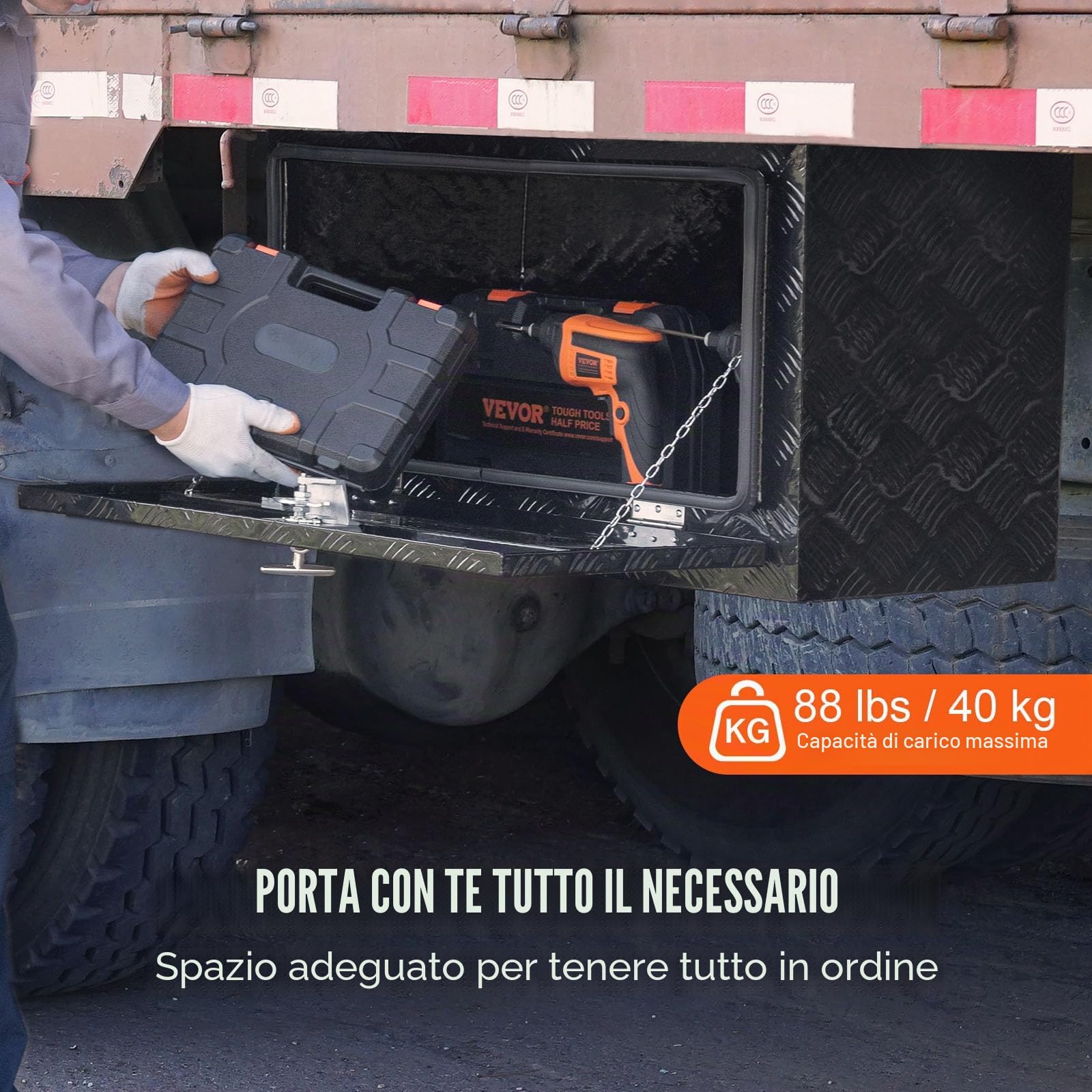VEVOR Cassetta porta attrezzi per camion autocarro sottoscocca, Cassetta degli attrezzi 914x432x457mm, Scatola portaoggetti per pick-up, Lega di alluminio, Cassetta porta attrezzi carico 40 kg