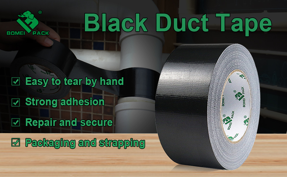 Image of BOMEI PACK Black Duct Tape, Industrial Grade 2.5 inch x 60 Yards (179 ft), 9 Mil Heavy-Duty, Waterproof, UV Resistant for Crafts & Home Improvement