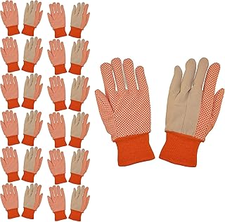 Cordova 2670 Medium Weight Gloves, Cotton Canvas, Hi-Vis Orange PVC Dots, Orange Knit Wrist, Large, 12-Pack