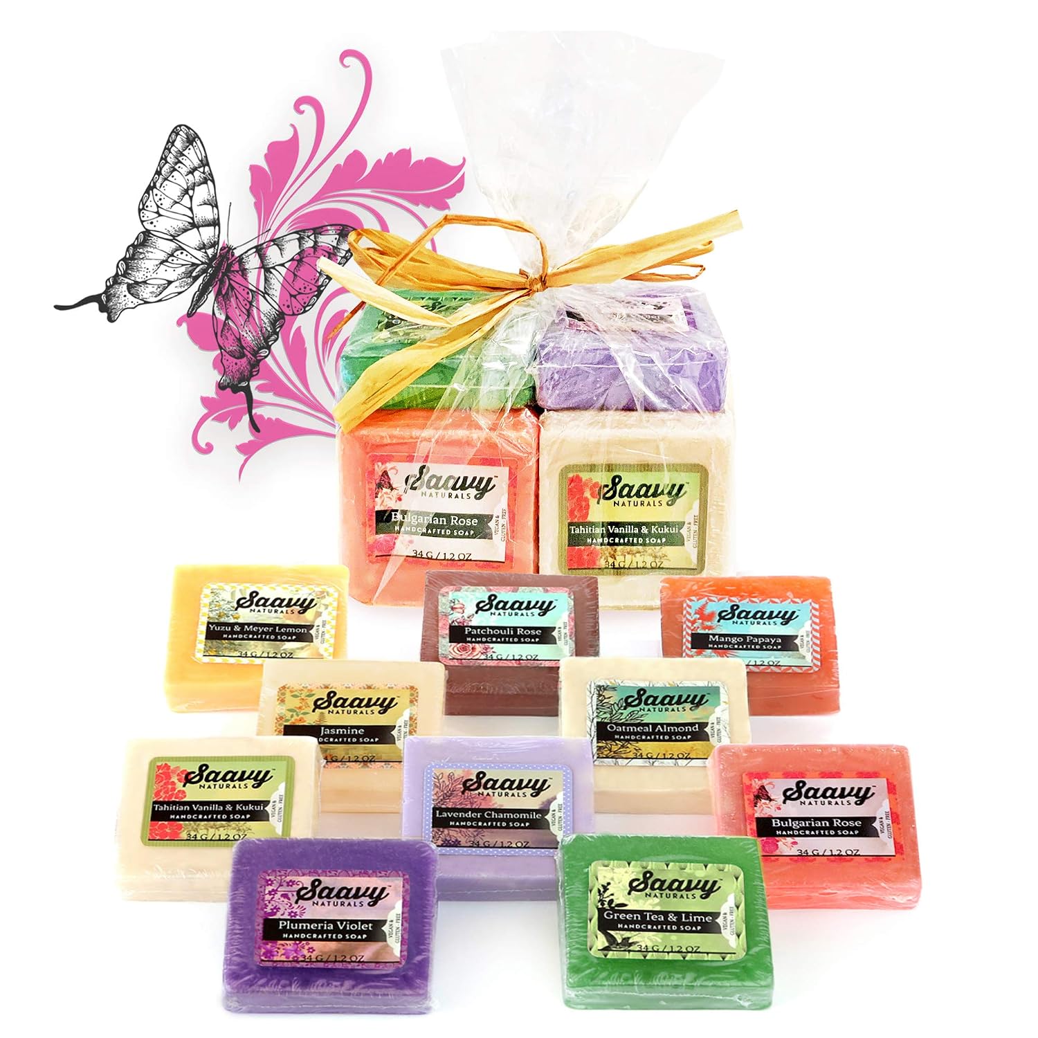 Saavy Naturals Organic Soap Bar Set Square Shape 10 Pack 1.2oz