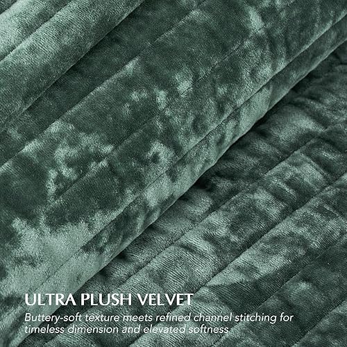 Miniatura 31 de EVERGRACE Velvet Quilt Set King Size, Luxurious Soft Striped Channel Bedding Set, Lightweight Velvet Comforter for All Season, Oversized Bedspread