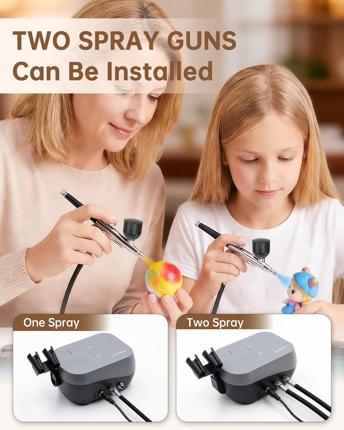 Airbrush Kit with Air Compressor, 50 PSI Dual-Action & Dual-Airflow Air Brush with 0.2/0.3/0.5mm Nozzle/Cleaning Sets, Airbrush Gun Set for Nails, Painting, Modeling, Cake Decor and Makeup