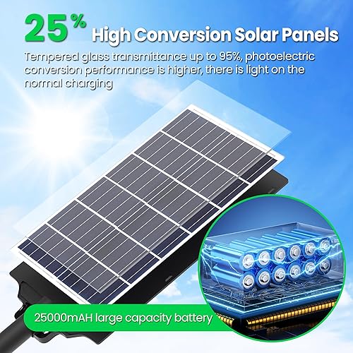 Miniatura 3 de Luces solares de calle de 8000 W para exteriores, luces solares impermeables para exteriores, sensor de movimiento, luces de estacionamiento