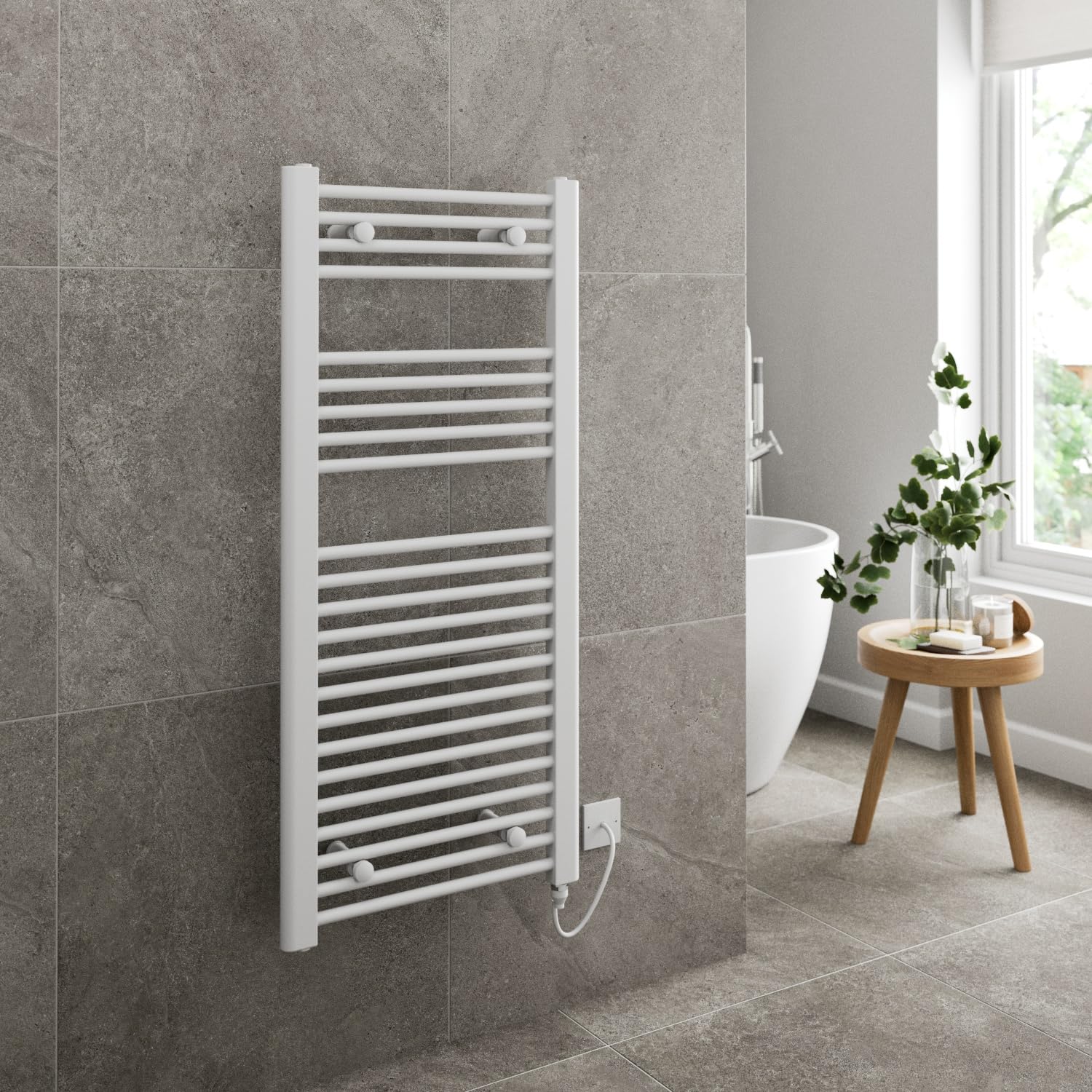 DuraTherm® 1100 x 500mm Staight Electric Heated Towel Rail Radiator Bathroom Warmer Wall Mounted Ladder Rad, Manual 250W White