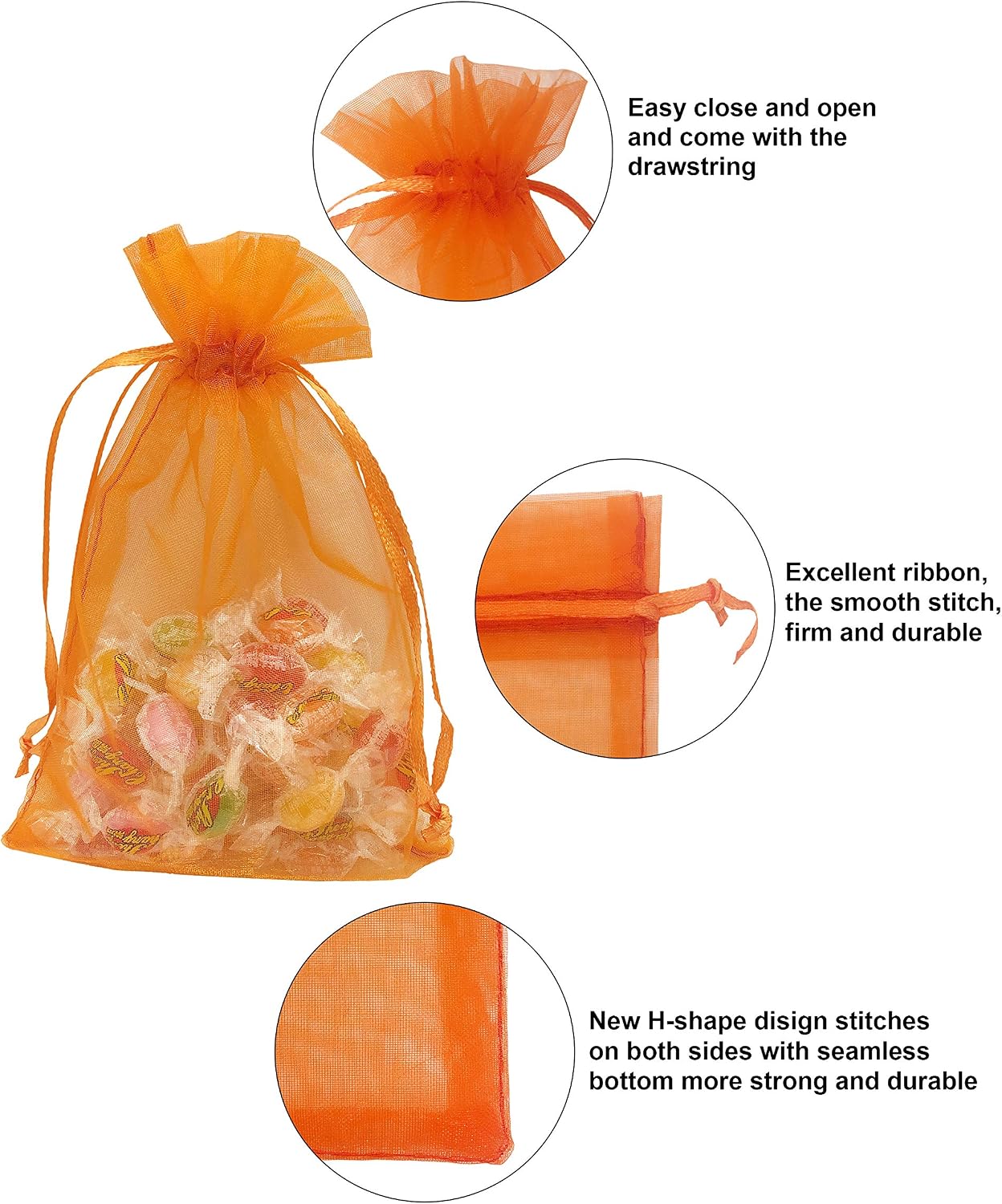 Jexila 50 Pack Orange Organza Gift Bags 8X12 inch Large Mesh Bag Drawstring for Gift Wrap Halloween Goodie Candy Treat Bag for Kids Birthday Halloween Party Favor