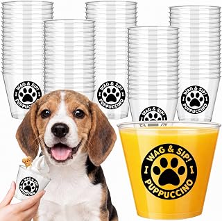 Yungyan 50 Pcs 5 oz Clear Pup Cup for Dogs, Mini Plastic Cappuccino Cup for Dogs Whip Cream, Dog Beverage Snack Container for Puppy Treat Feeding Pet Birthday Party Supplies (Paw)