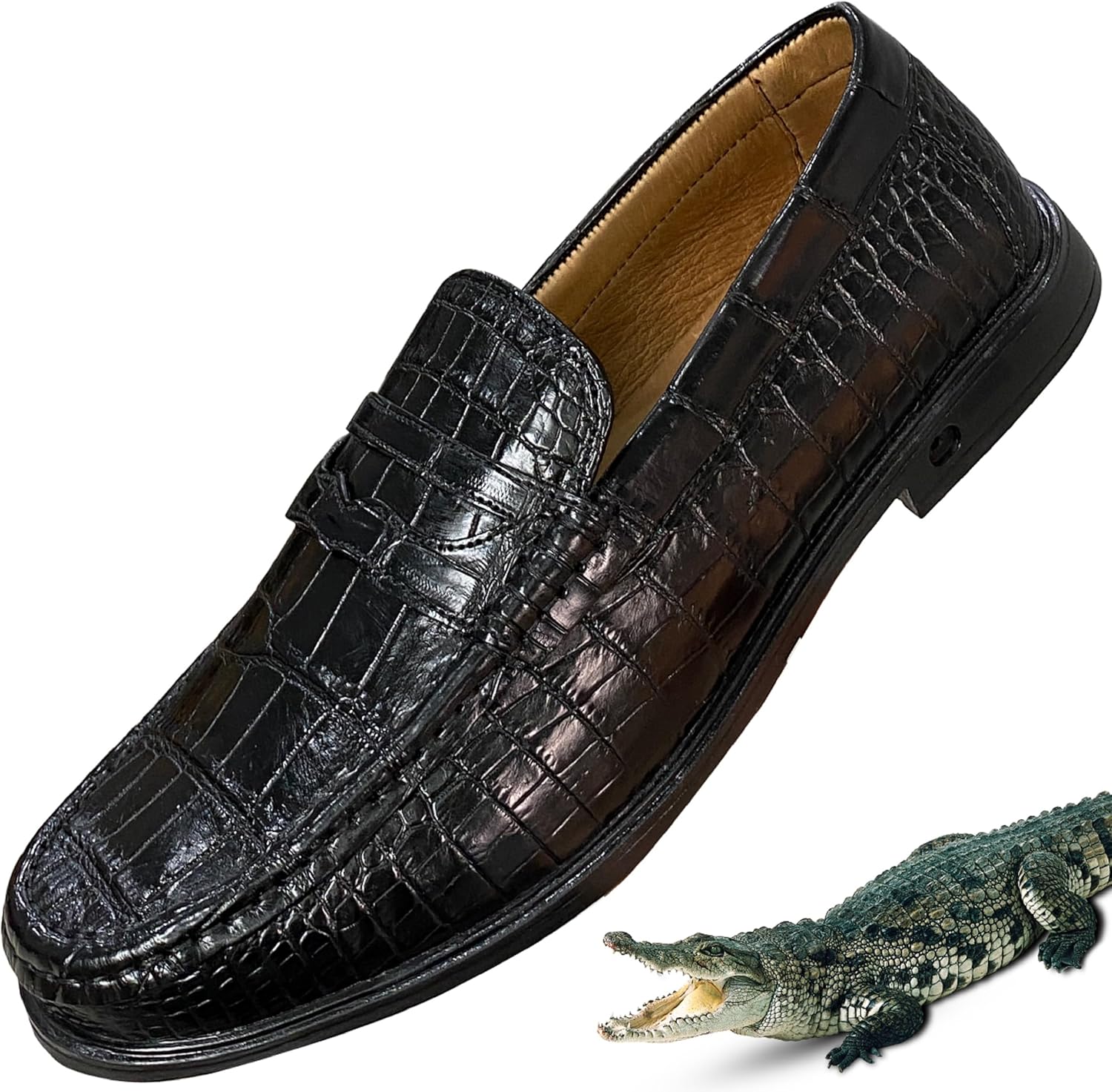 Image showcasing Amazon.com | Alligator Leather Classic Penny Loafer Premium Comfortable ...