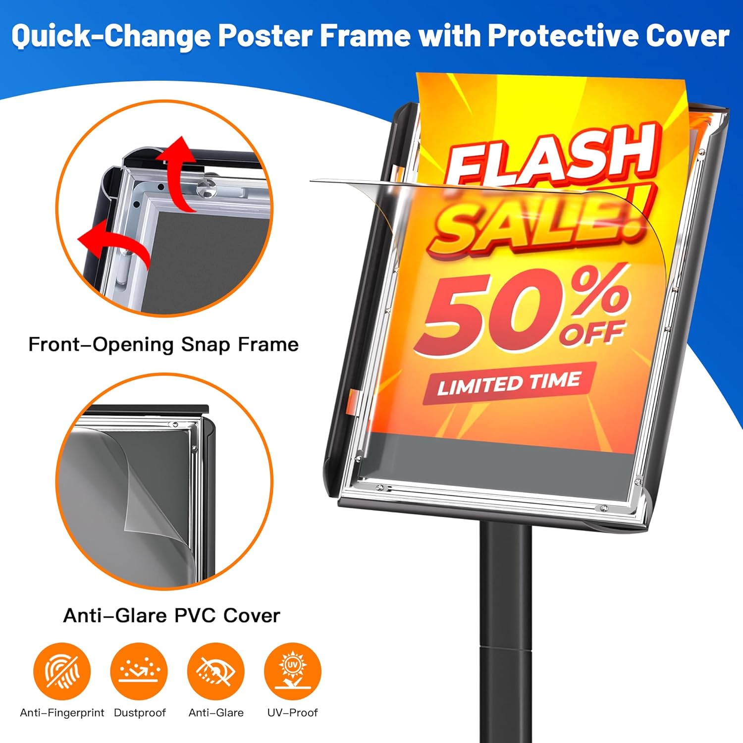 Pedestal Sign Holder Stand with Heavy Duty Base, 8.5x11 Inch Floor Standing Sign Holder, Vertical & Horizontal Menu Stand for Display Indoor/Outdoor Advertising, Poster, Restaurant Menu, Store, Black